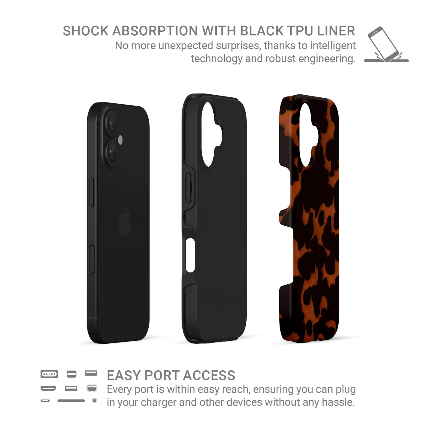 Amber Eclipse tough phone case with tortoiseshell pattern, dual layer build, and glossy finish for everyday protection.