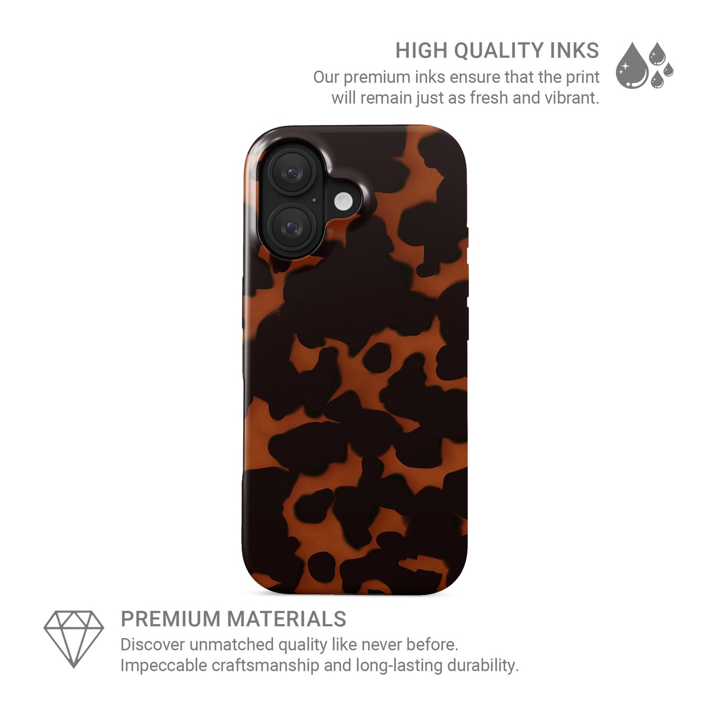 Amber Eclipse tough phone case with tortoiseshell pattern, dual layer build, and glossy finish for everyday protection.