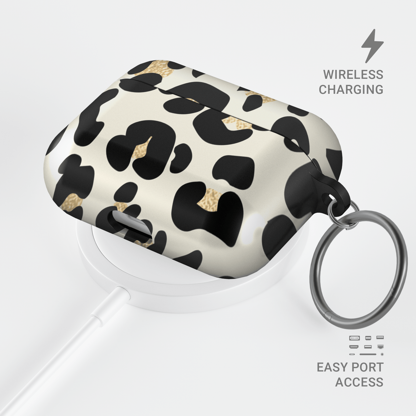 Case and Charm | Golden Prowl Leopard Print Protective Apple AirPods Case - Tech Accessories