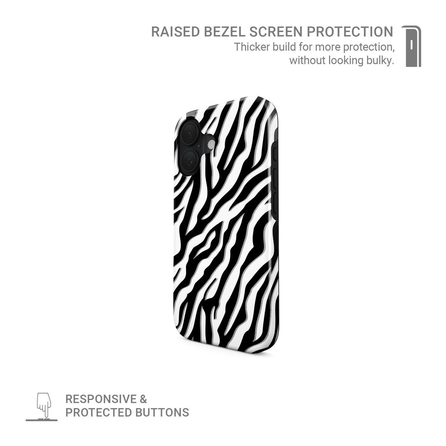 Zebra print tough protective phone case for iPhone, Samsung and Pixel