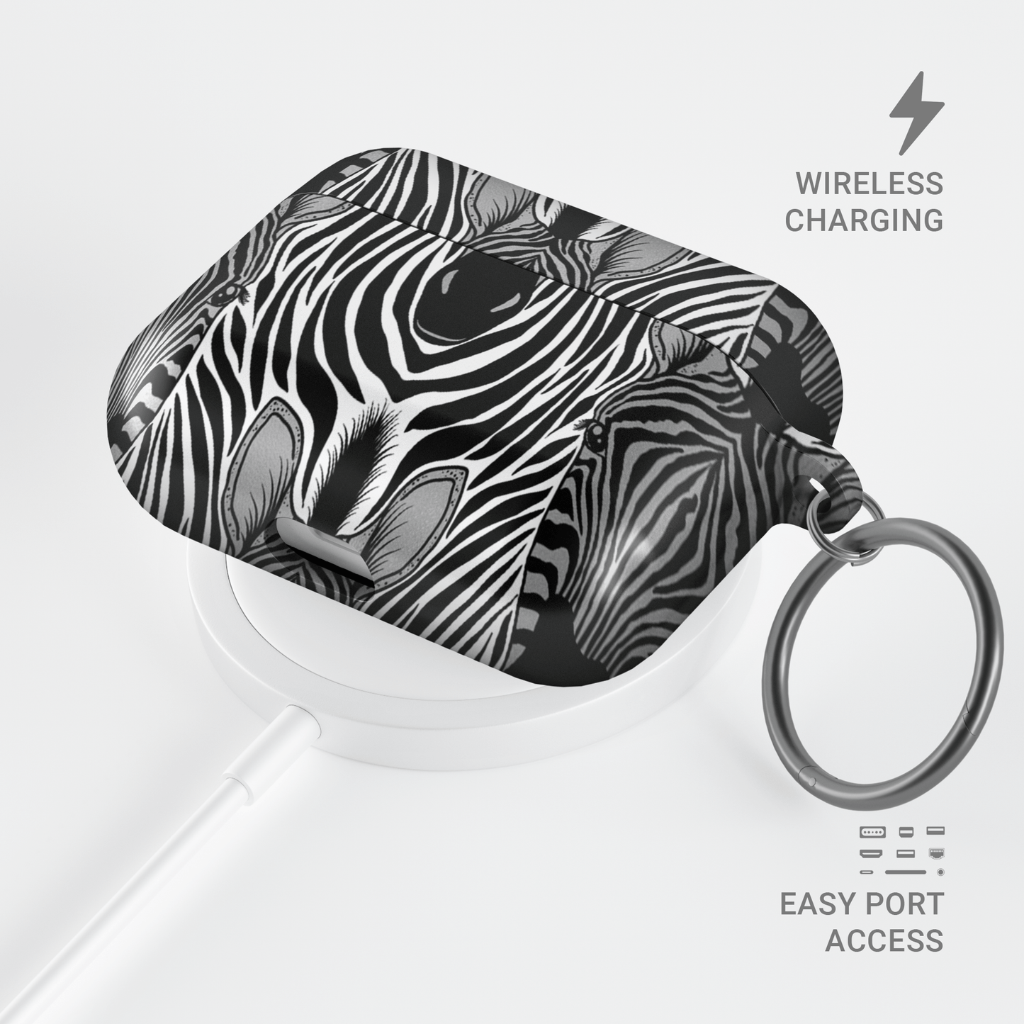 Case and Charm | Zebra Print Savanna Standoff Protective Apple AirPods Tough Case - Tech Accessories