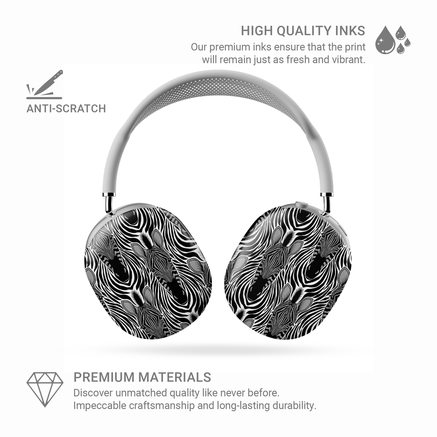 Case and Charm | Zebra Print Savanna Standoff Protective Apple AirPods Max Tough Case - Tech Accessories