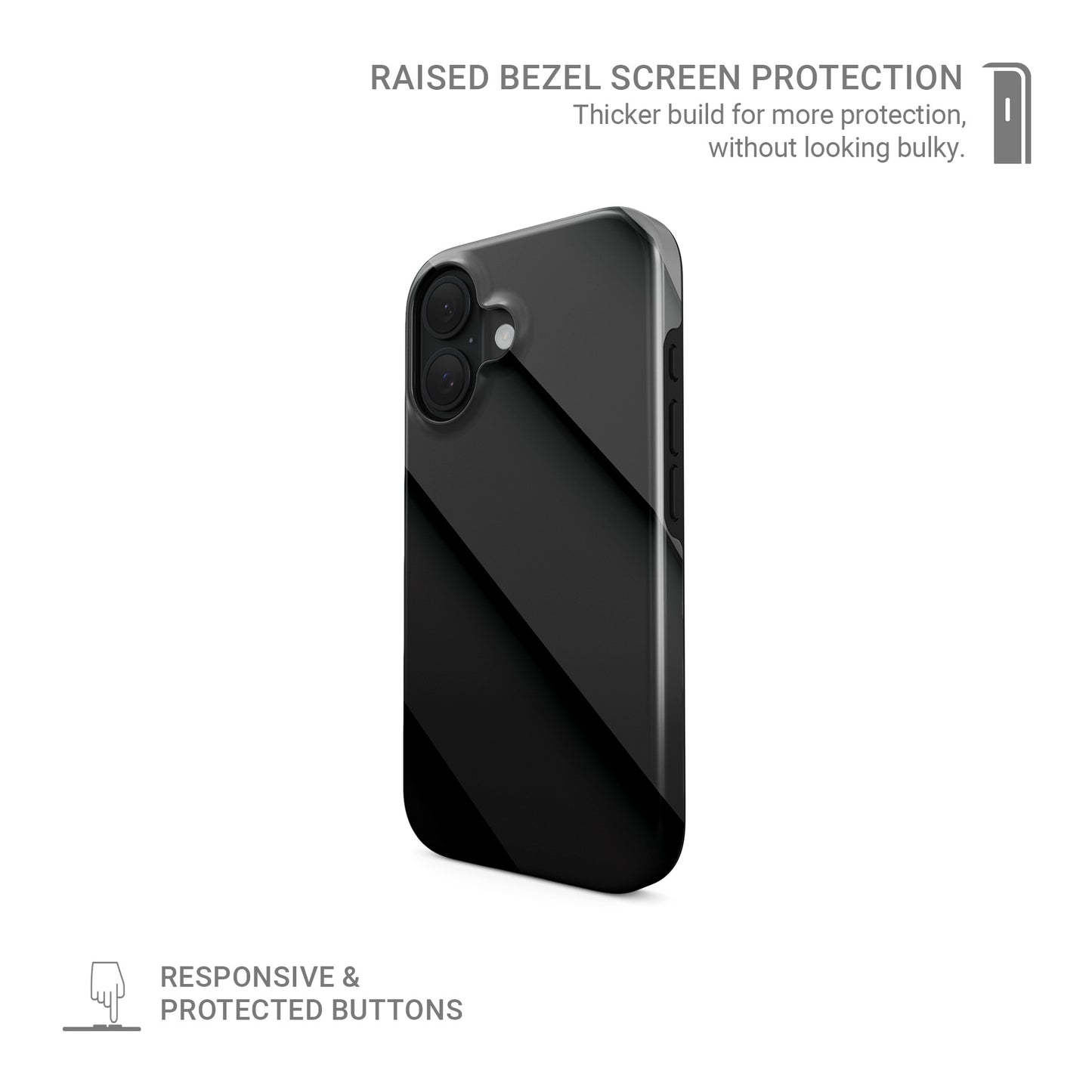Black diagonal panel pattern printed on a glossy dual-layer MagSafe tough phone case with a sleek minimalist design.