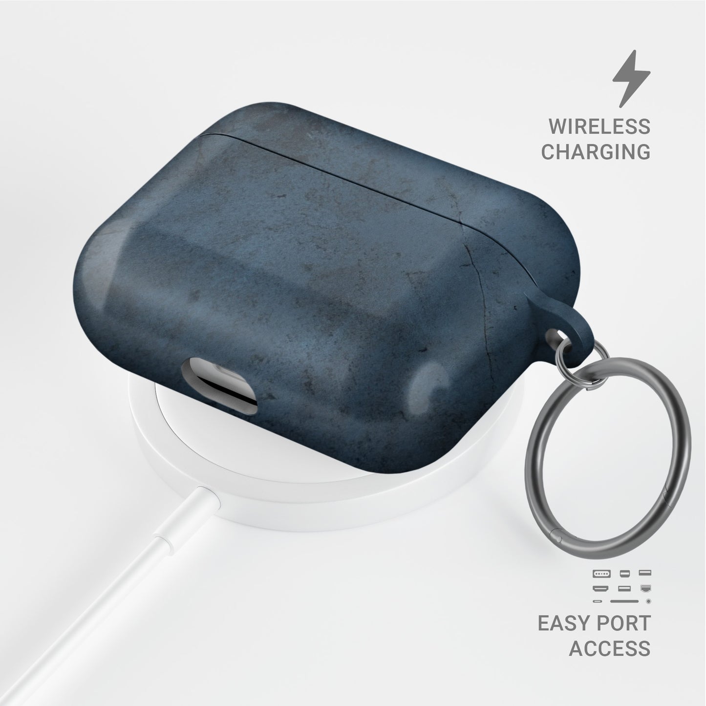 Midnight Smoke AirPods tough case with dark blue smoky texture and glossy hard shell finish