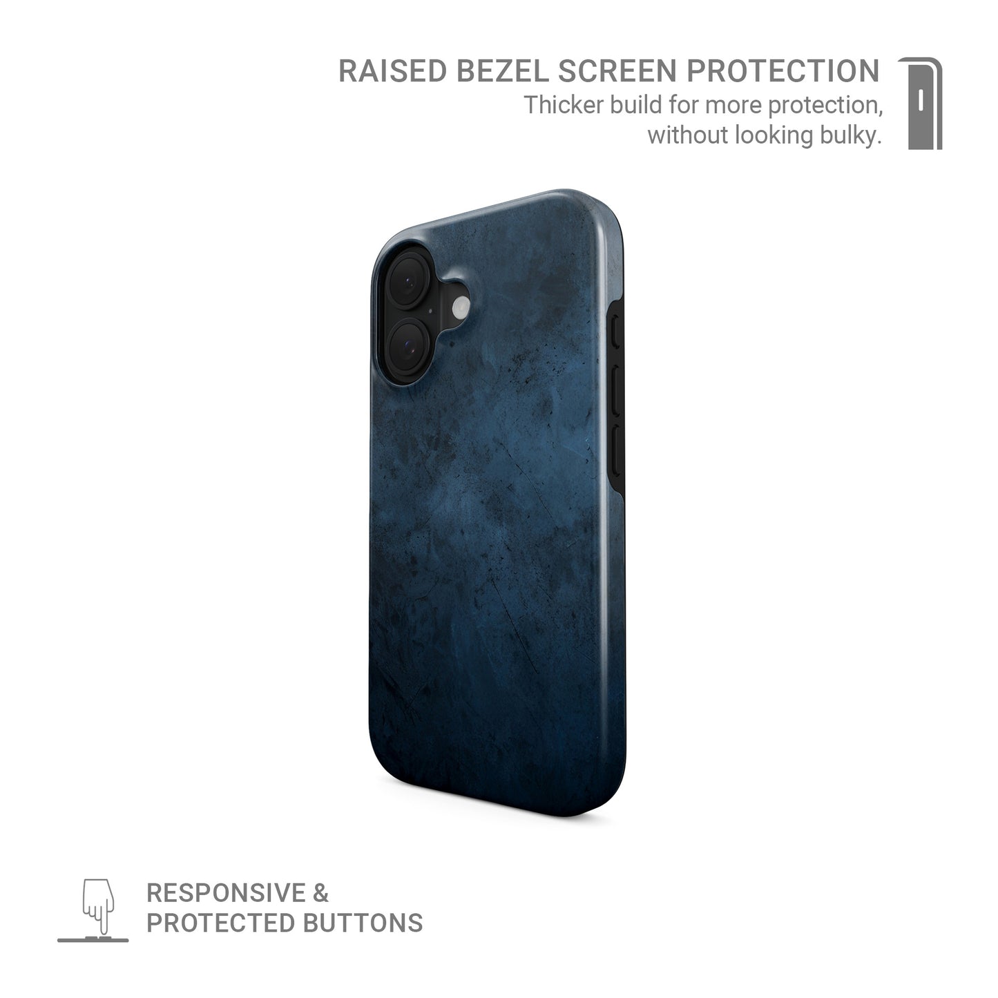 Moody blue smoky textured MagSafe tough phone case with glossy finish and dual layer protection