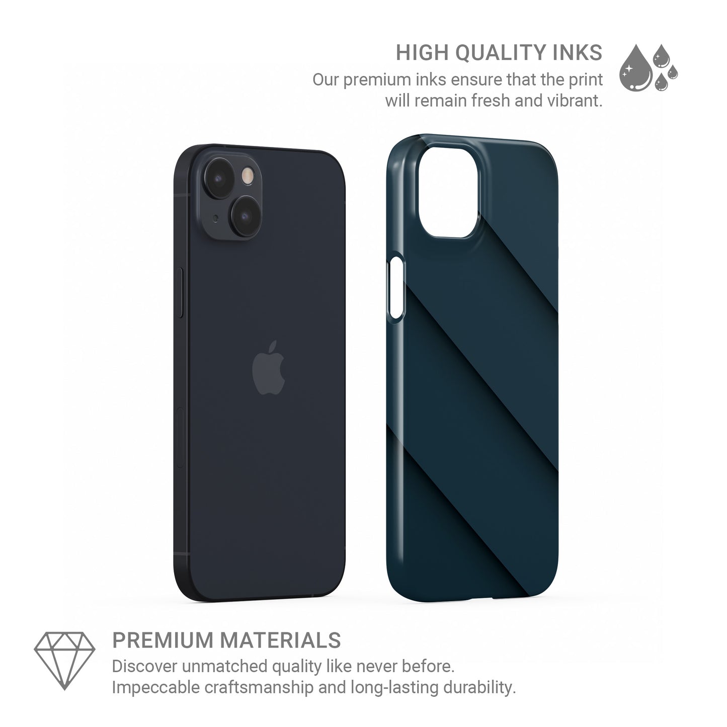 Deep blue diagonal layered slim snap phone case with glossy modern shading and minimal geometric design