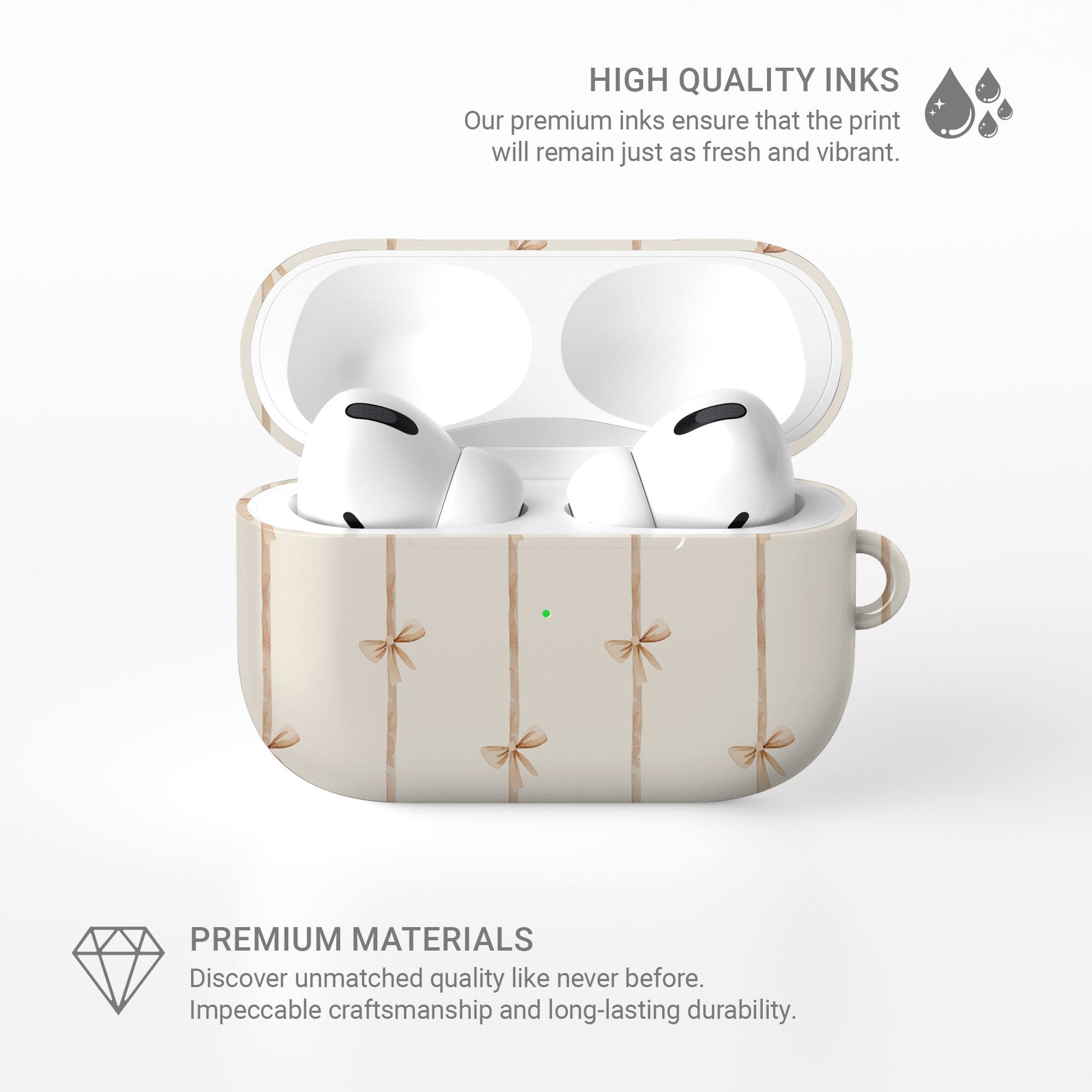 AirPods tough case with neutral bow ribbon pattern