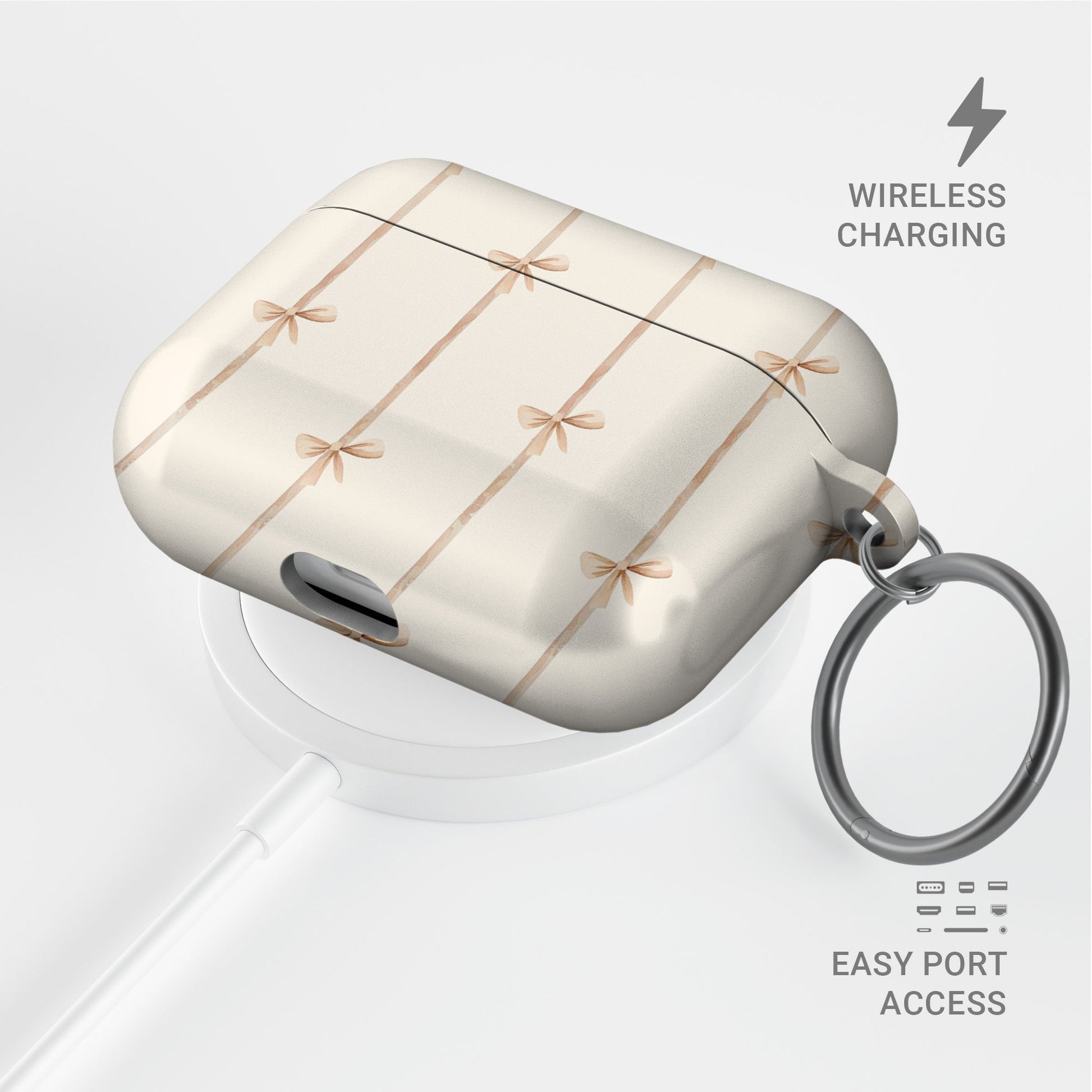 AirPods tough case with neutral bow ribbon pattern