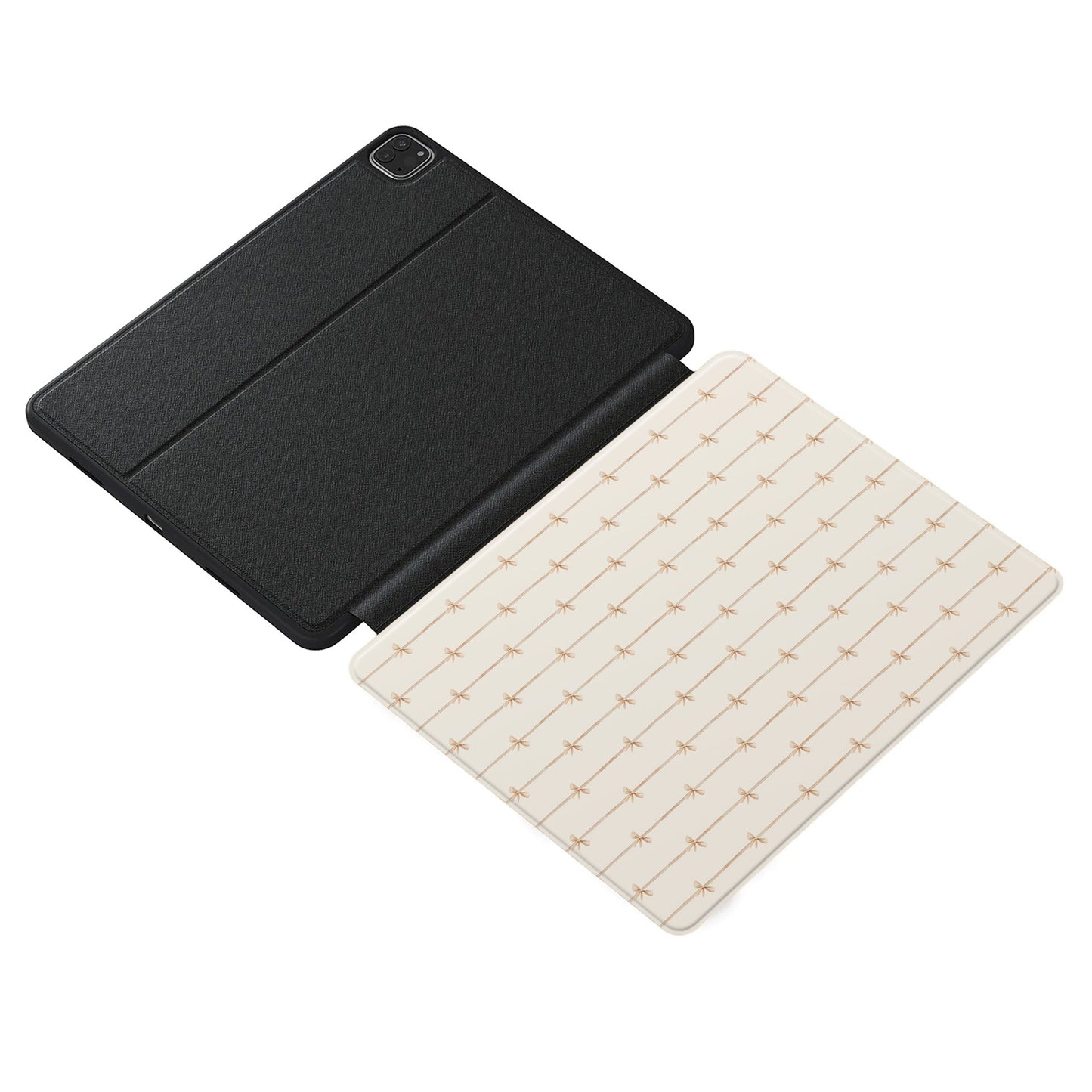 Durable iPad case with chic ribbon bow artwork and pencil holder slot