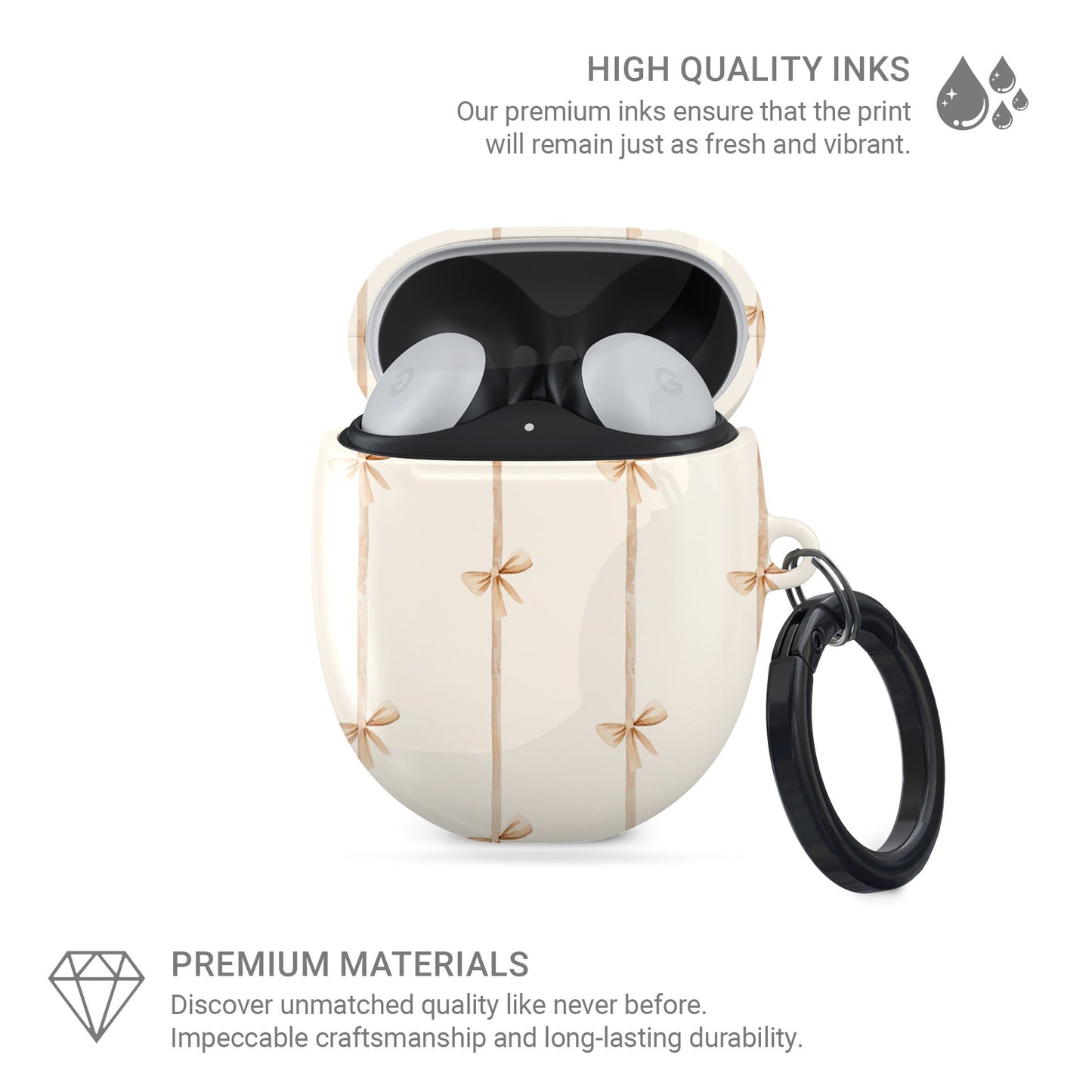 Protective Pixel Buds Pro case in playful ribbon bow design