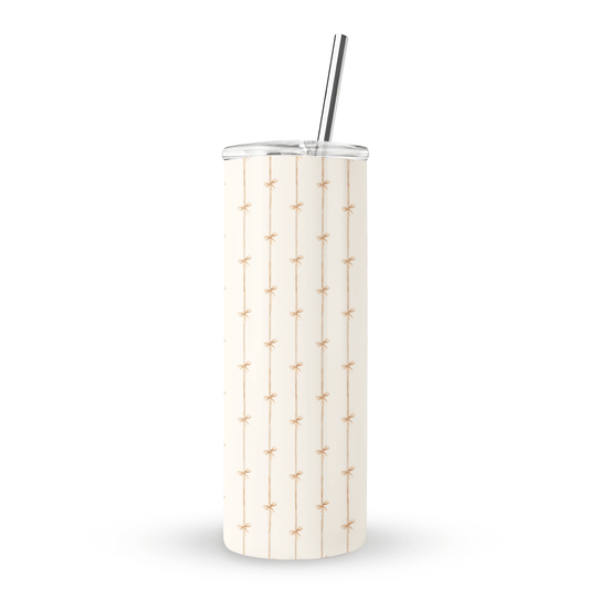 Stylish bow print tumbler perfect for coffee or iced drinks