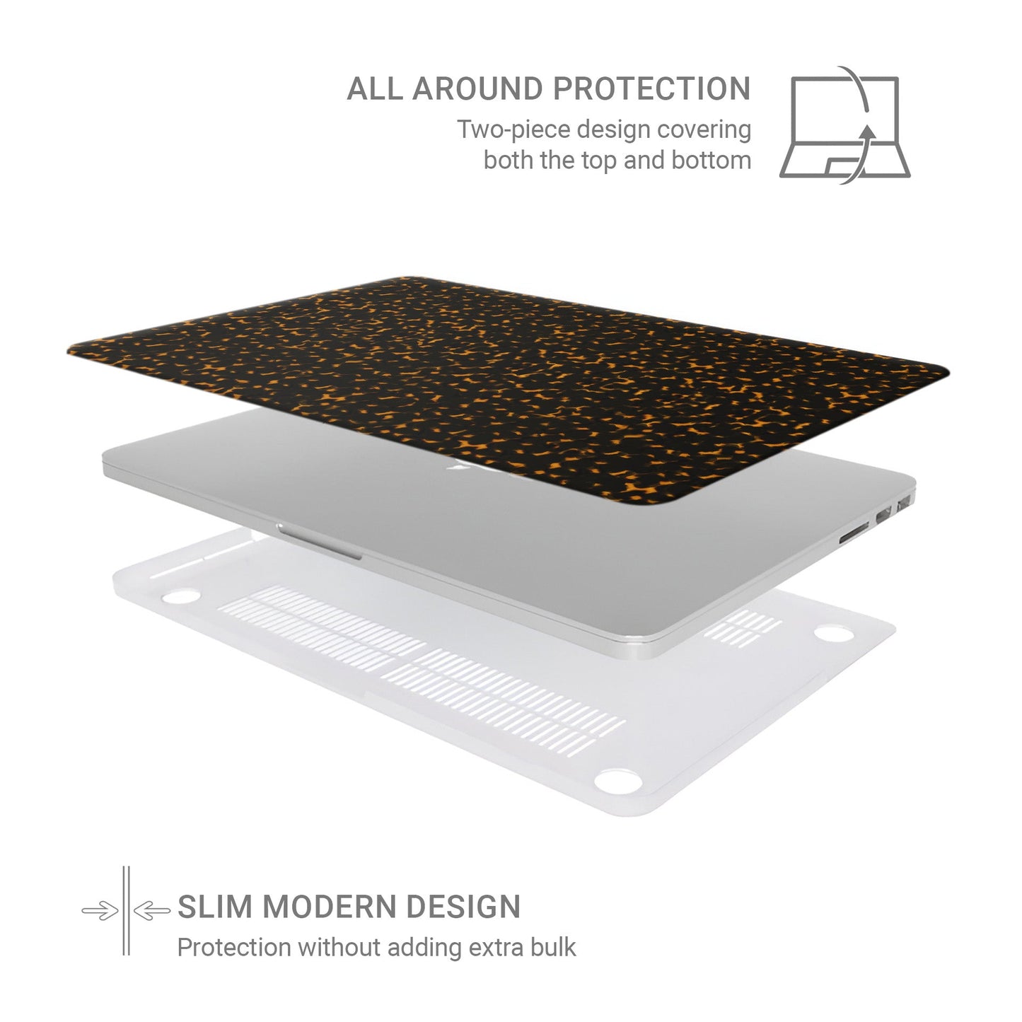 Amber Eclipse MacBook Case in matte tortoiseshell brown design – slim protective laptop cover from Case & Charm.