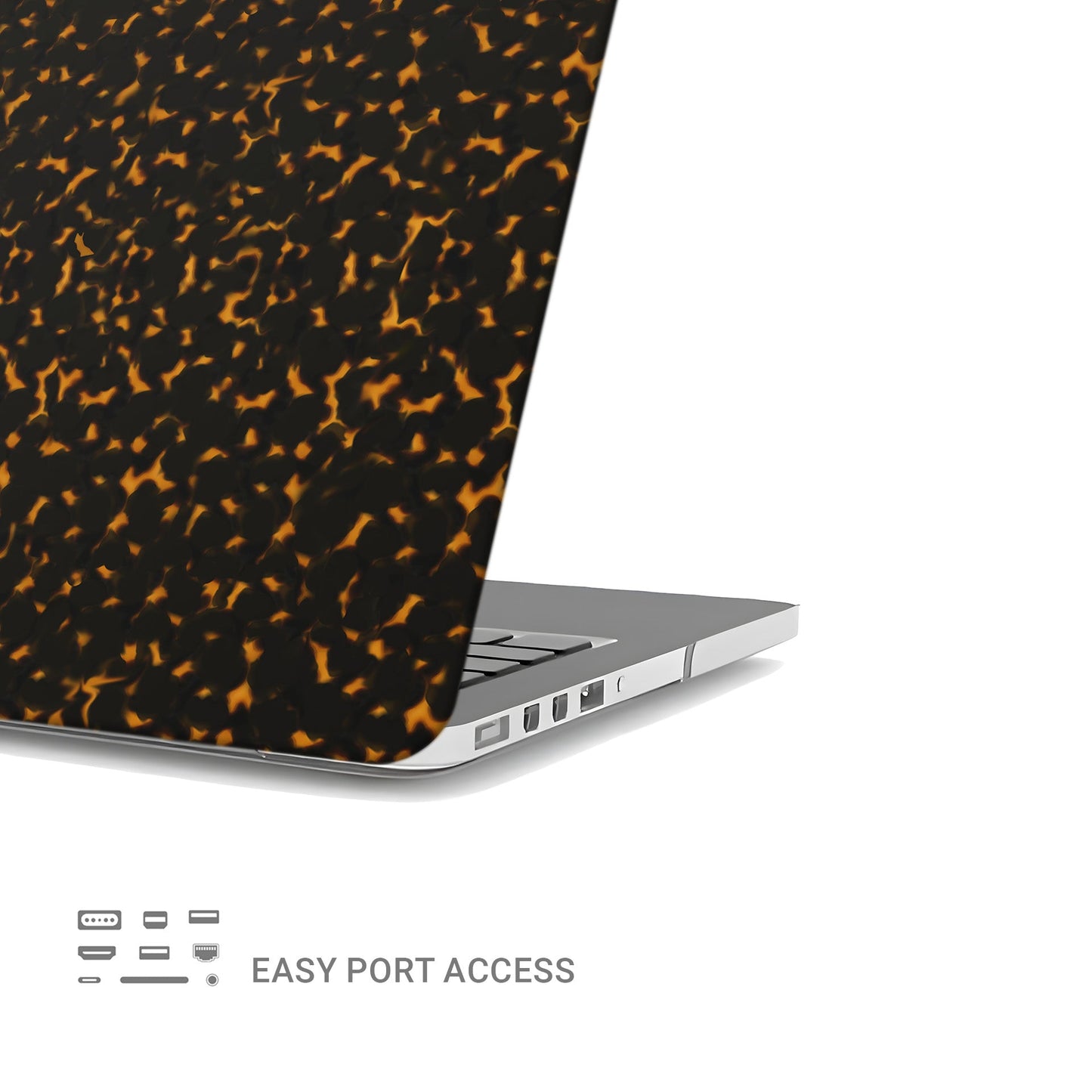 Amber Eclipse MacBook Case in matte tortoiseshell brown design – slim protective laptop cover from Case & Charm.