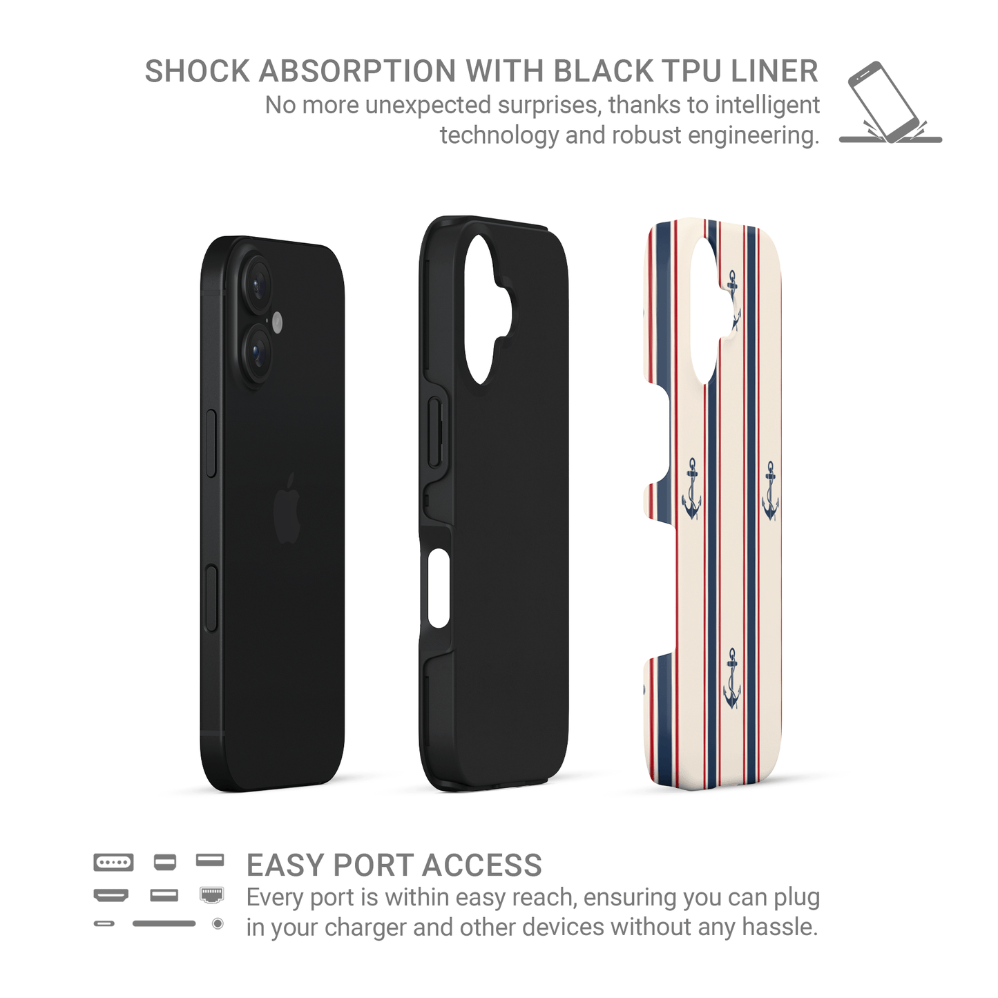 stripe tough protective phone case for iPhone, Samsung and Pixel
