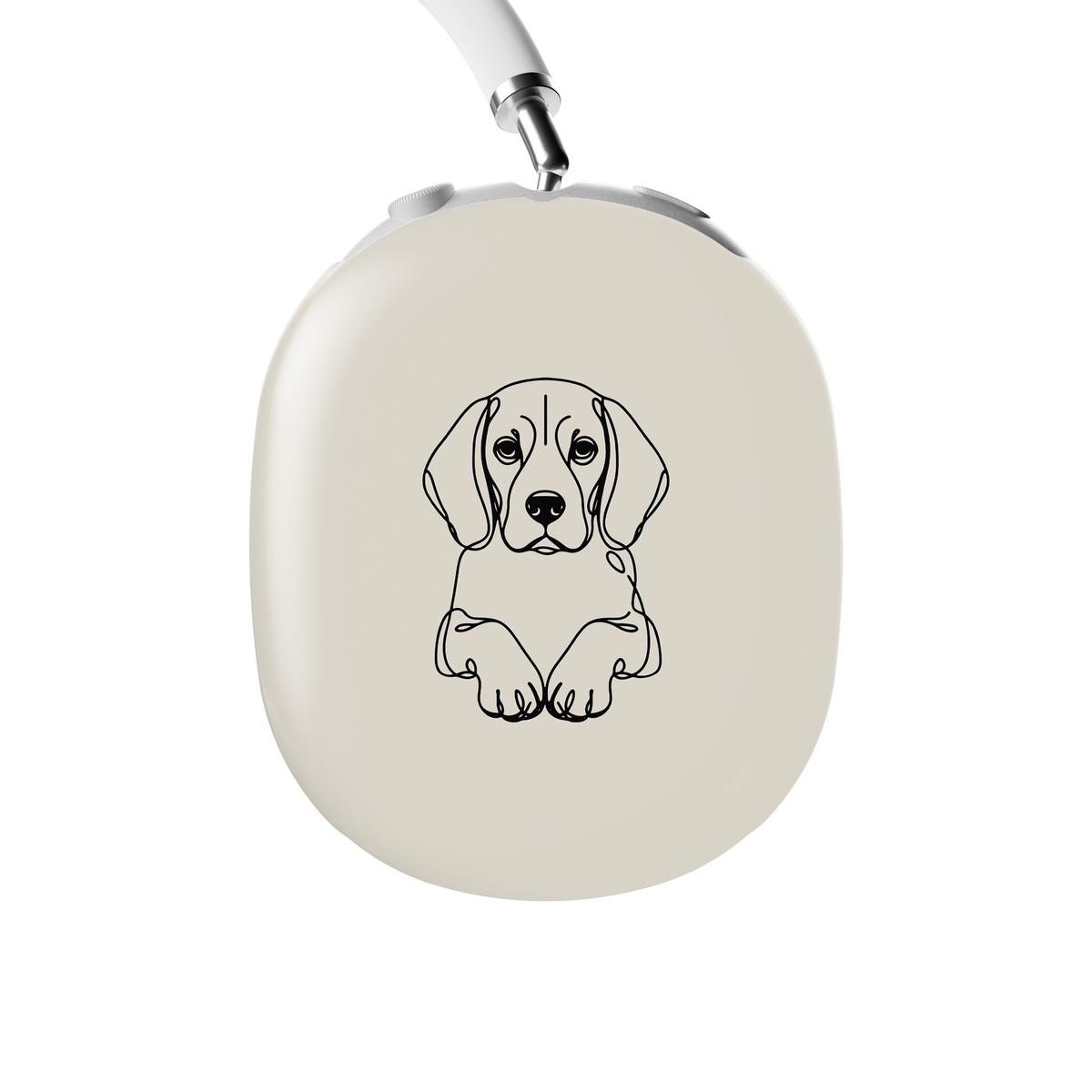 Midnight Blue AirPods Max ear-cup cover with pale Beagle line art, floppy ears and paws.
