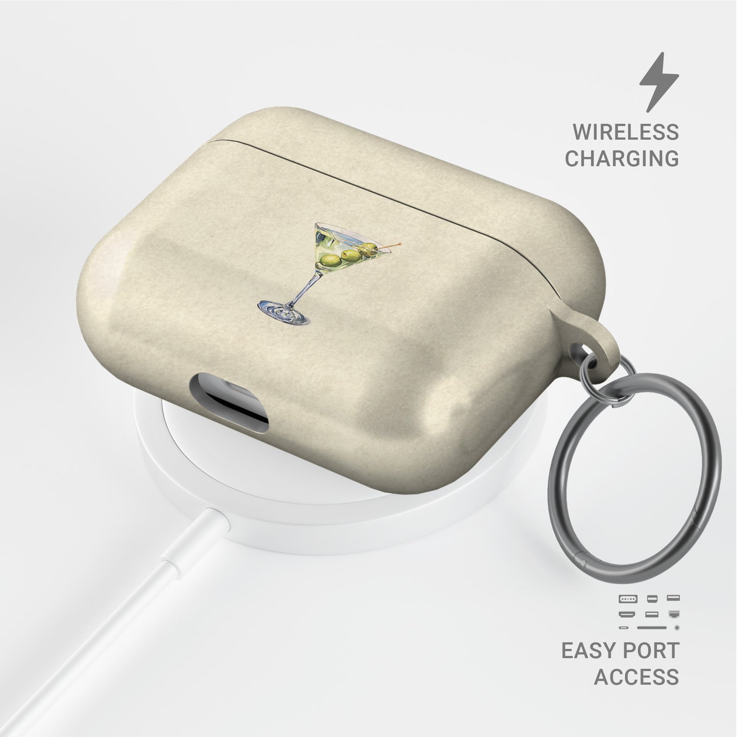 Cream and green martini airpods case with olive cocktail illustration aesthetic neutral design