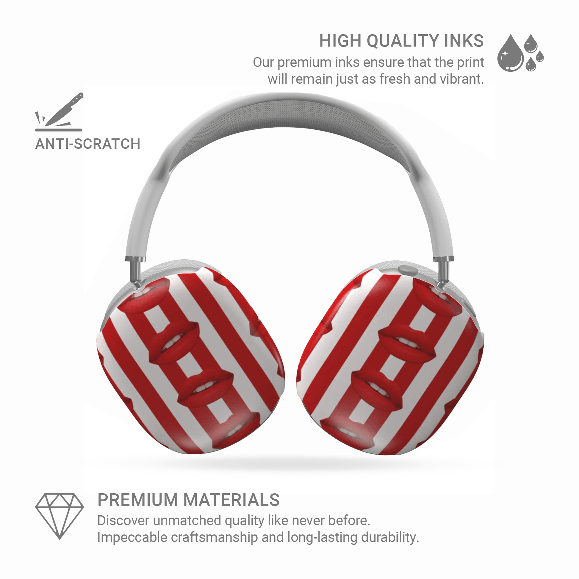 Case & Charm Berry Smooch AirPods Max Case – bold berry pink lip print protective cover for Apple AirPods Max headphones