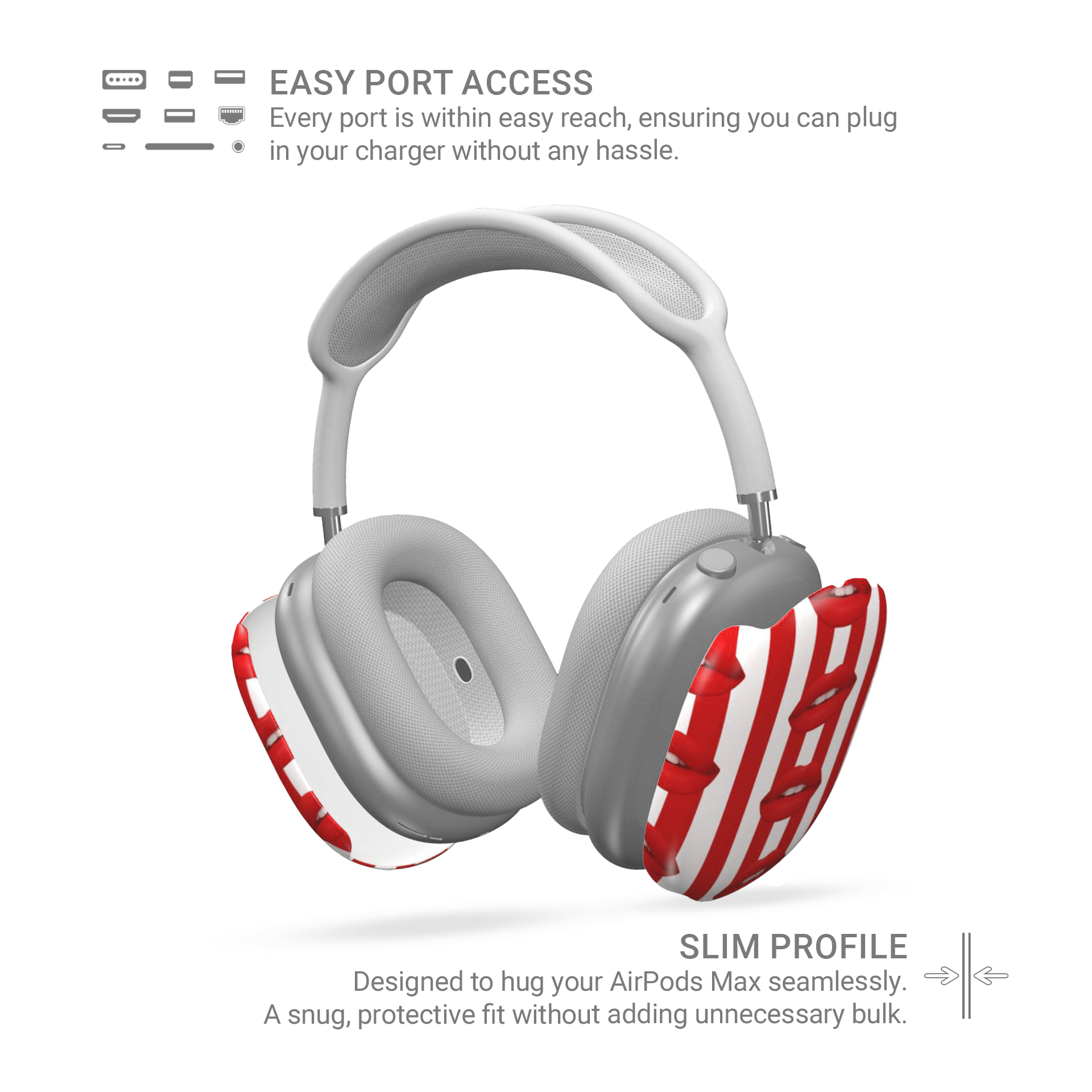 Case & Charm Berry Smooch AirPods Max Case – bold berry pink lip print protective cover for Apple AirPods Max headphones