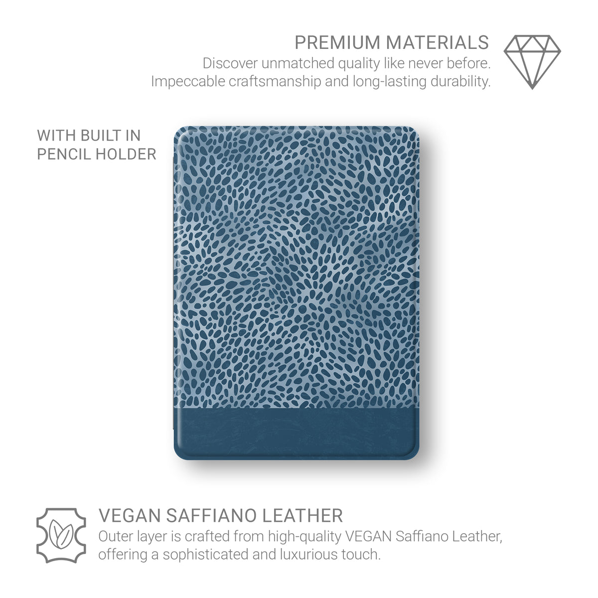 Poppy Blue iPad Folio Case with deep blue animal spots scattered over powder blue from the Wild Atelier collection.