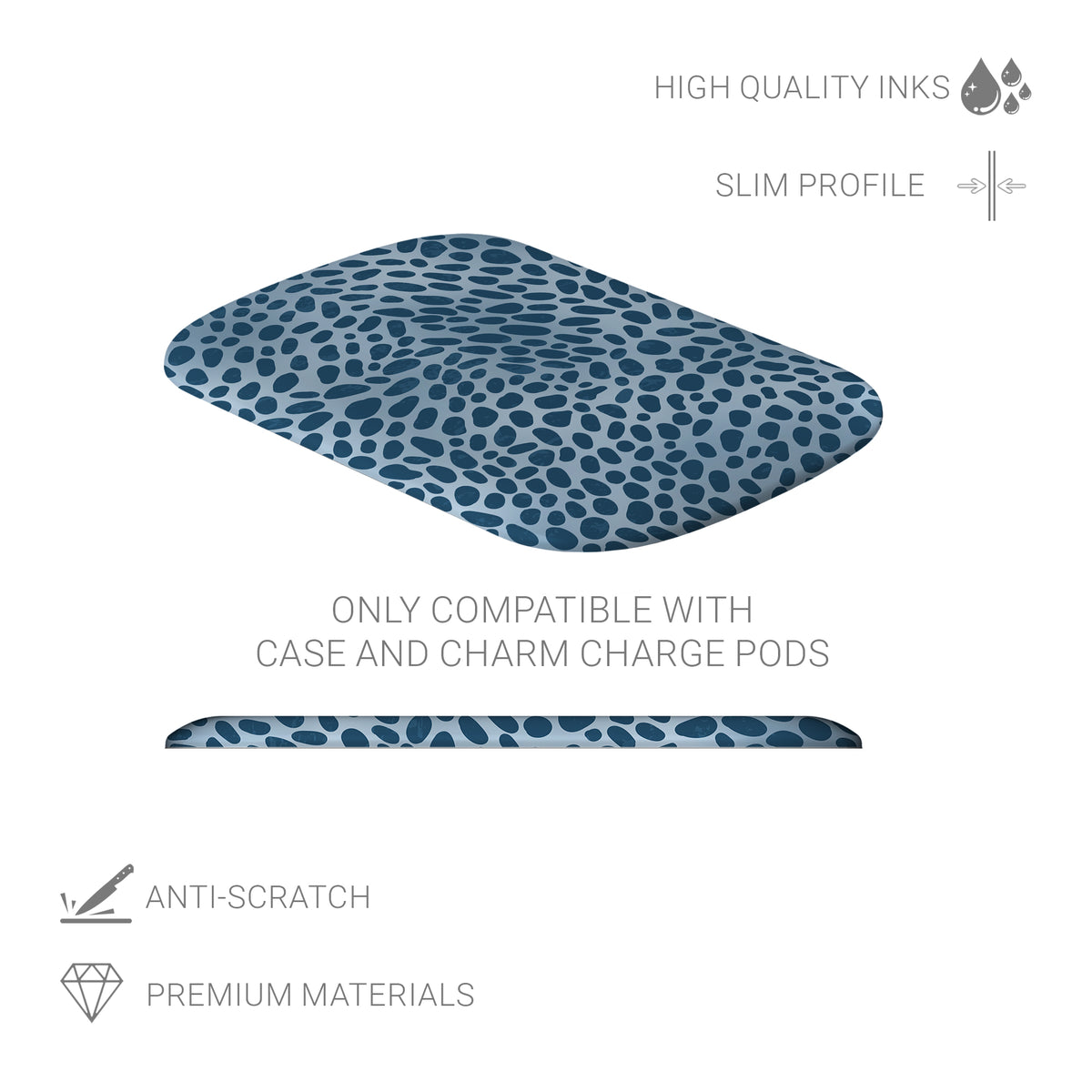 Poppy Blue Power Bank Shell with deep blue animal spots scattered over powder blue from the Wild Atelier collection.
