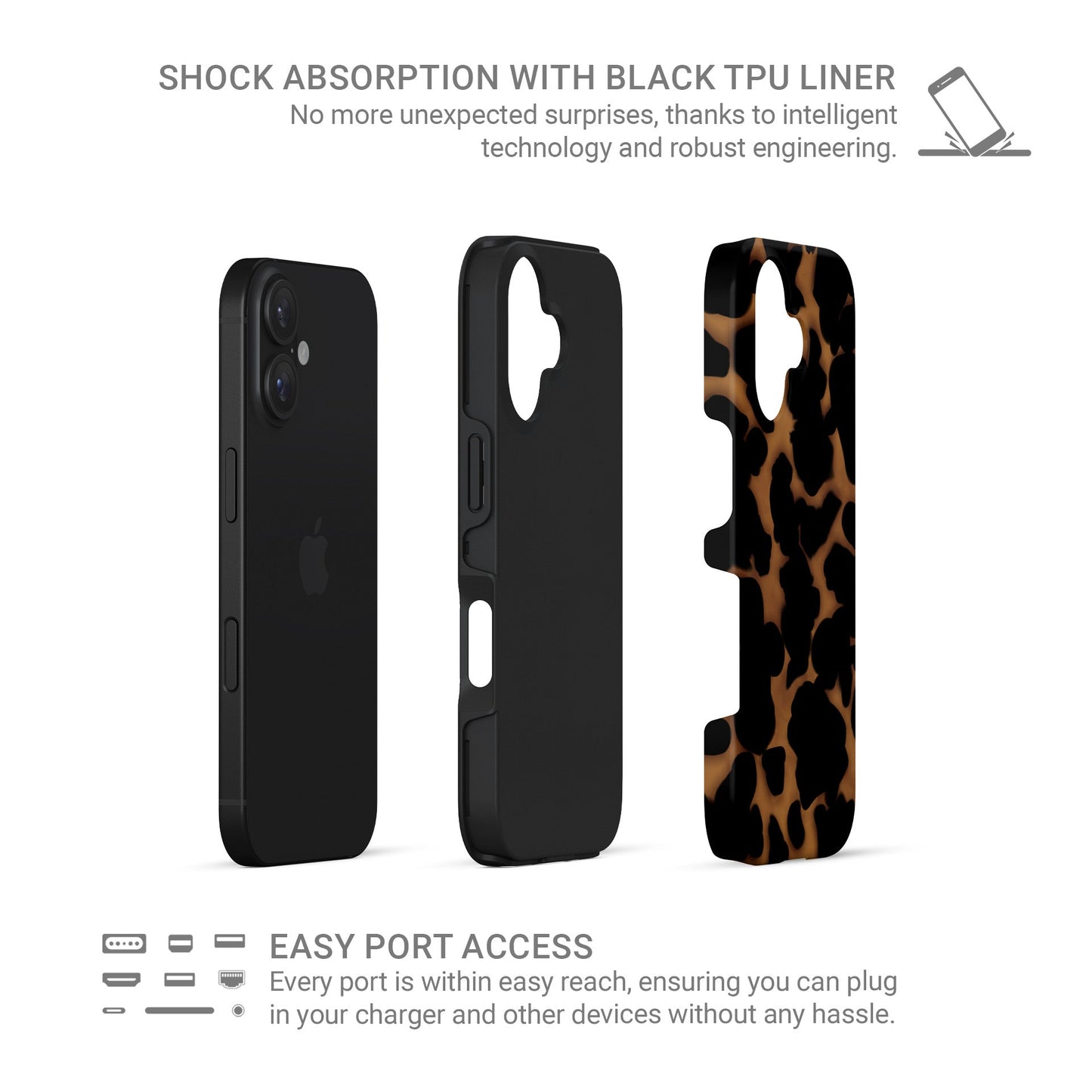 Bronzed Ember tough phone case with bronze animal print, glossy finish, and dual-layer build for stylish everyday protection.