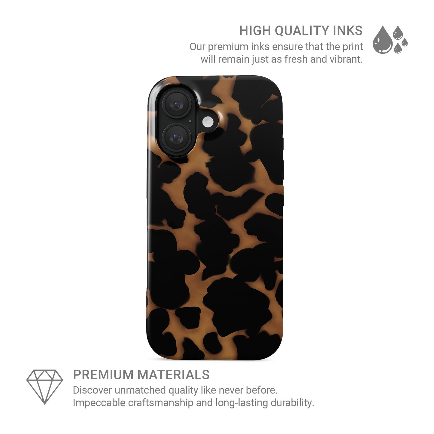 Bronzed Ember tough phone case with bronze animal print, glossy finish, and dual-layer build for stylish everyday protection.