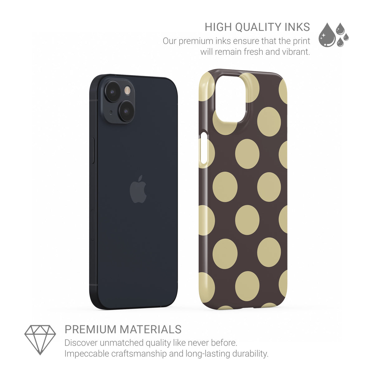Vanilla Truffle Snap Phone Case featuring oversized creamy vanilla polka dots on a rich cocoa-brown background.