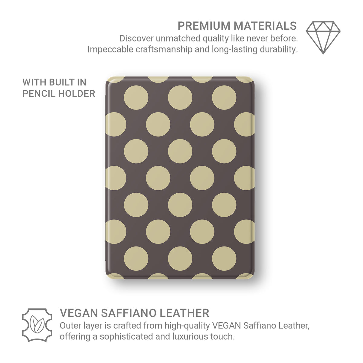 Vanilla Truffle iPad Folio Case featuring oversized creamy vanilla polka dots on a rich cocoa-brown background.