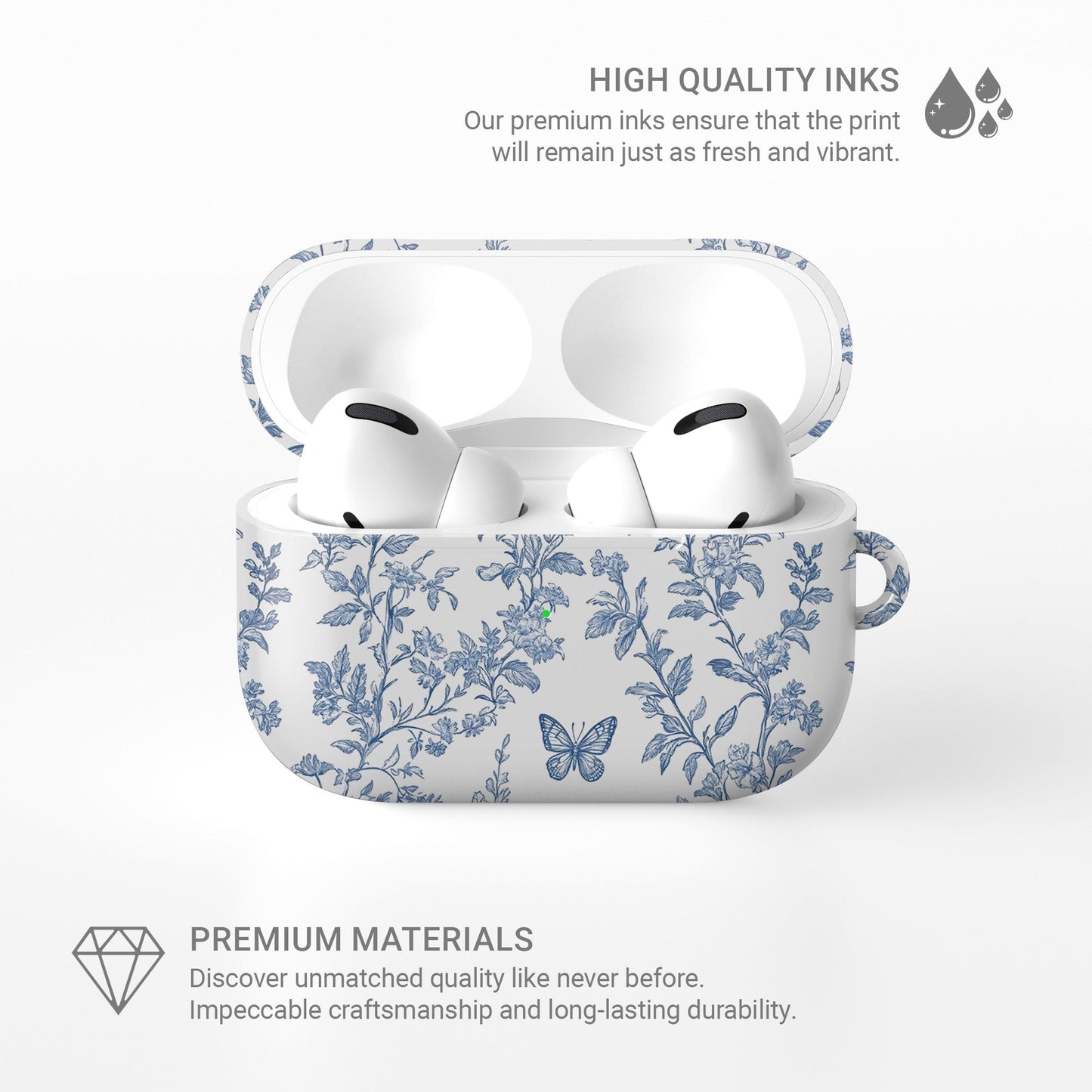 Butterfly Ballet AirPods Case – vintage butterfly and floral design with glossy finish, slim scratch-resistant cover for Apple AirPods Pro and AirPods Pro 2
Would you like me to now go back and balance all five floral AirPods designs into a category description (around 350 words) so you have an SEO-rich page that ties the whole collection together?