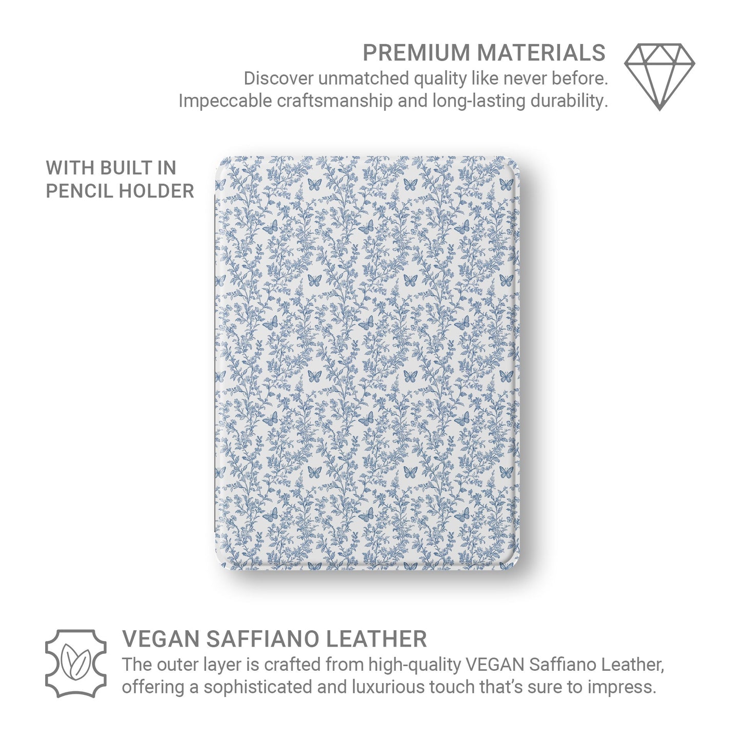 Slim iPad Pro case with Apple Pencil slot and butterfly design