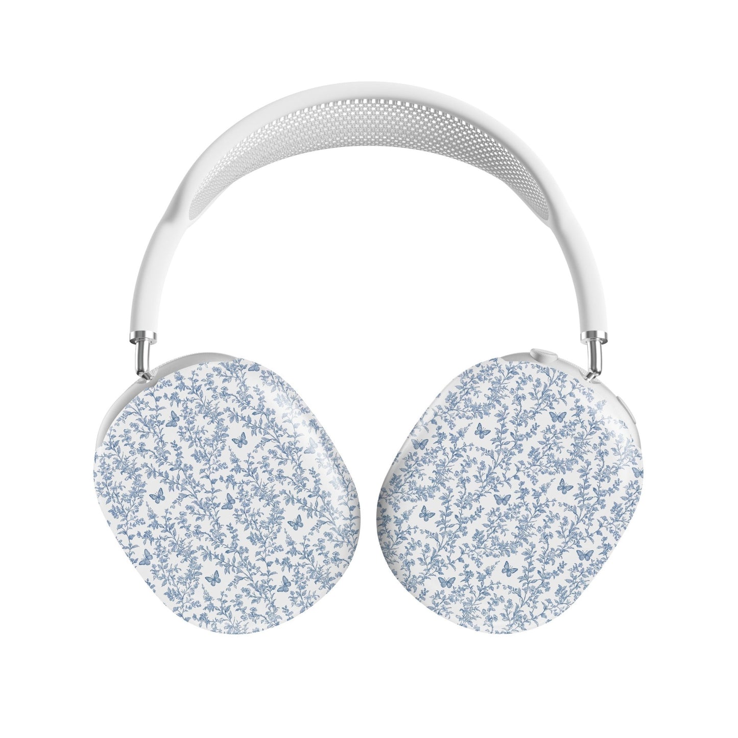 Butterfly Ballet AirPods Max Tough Case with vintage blue floral and butterfly print, slim glossy finish, and scratch-resistant hard shell design.