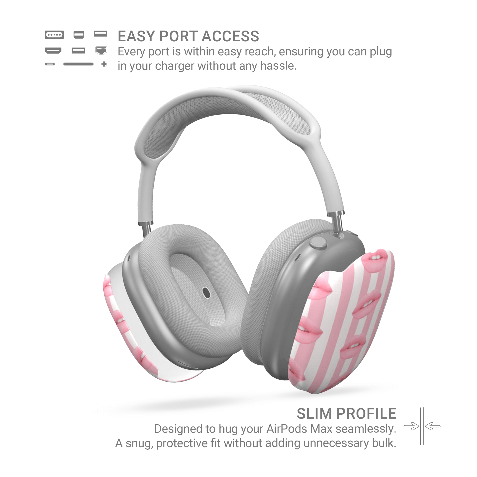 Case & Charm Candy Kiss AirPods Max Case – playful pastel pink lips design stylish protective case for Apple AirPods Max