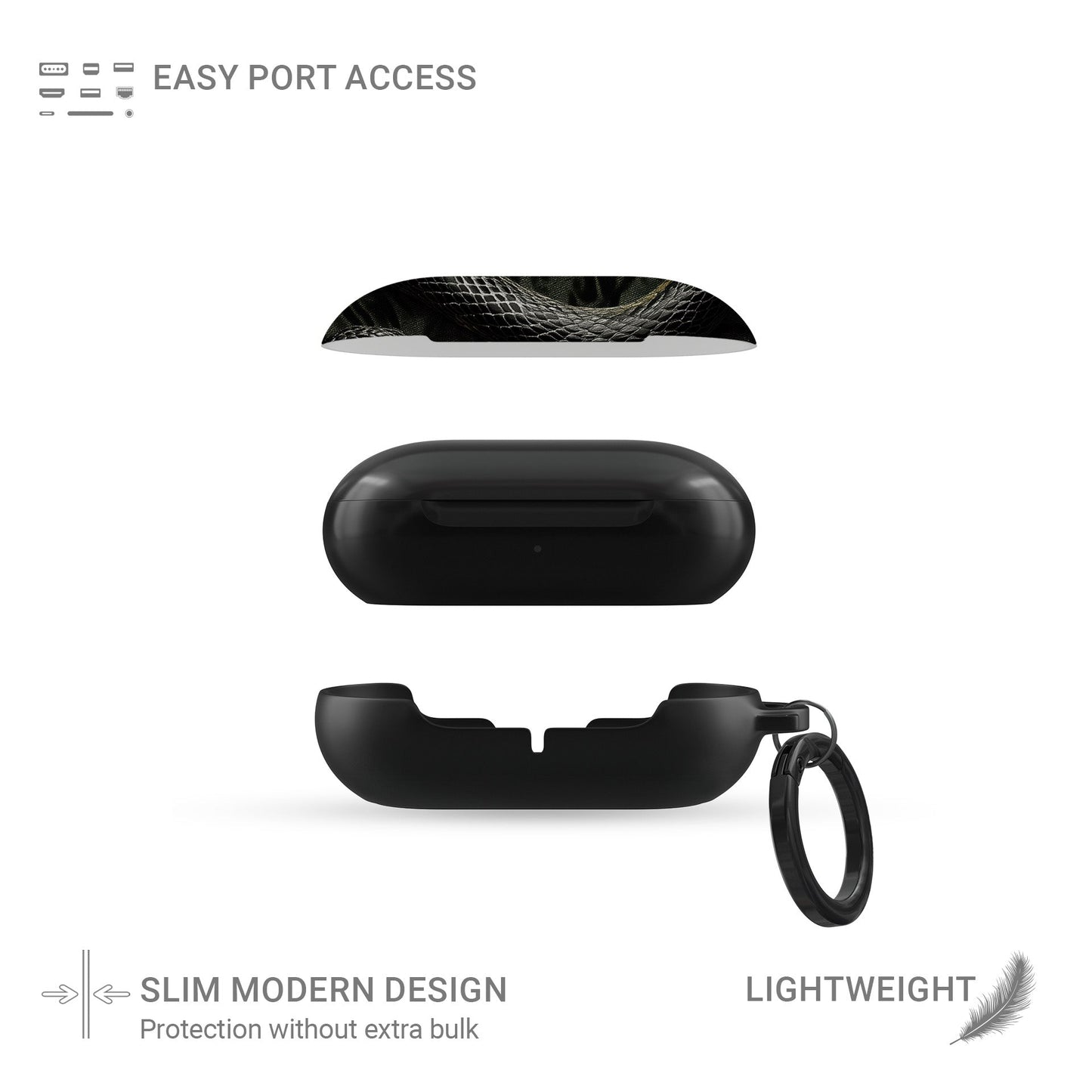 Coiled Shadows Samsung Buds Tough Case with snake design, glossy finish, and slim, impact-resistant shell.
