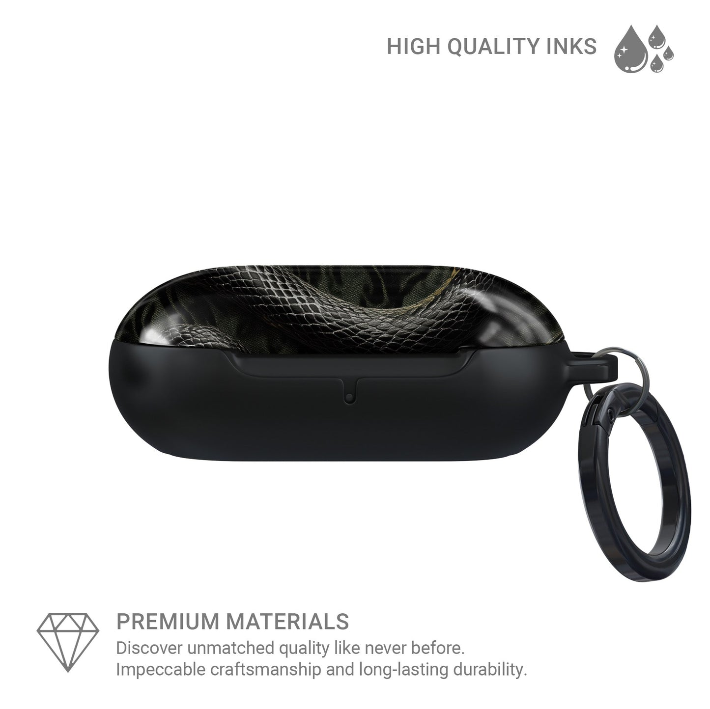 Coiled Shadows Samsung Buds Tough Case with snake design, glossy finish, and slim, impact-resistant shell.