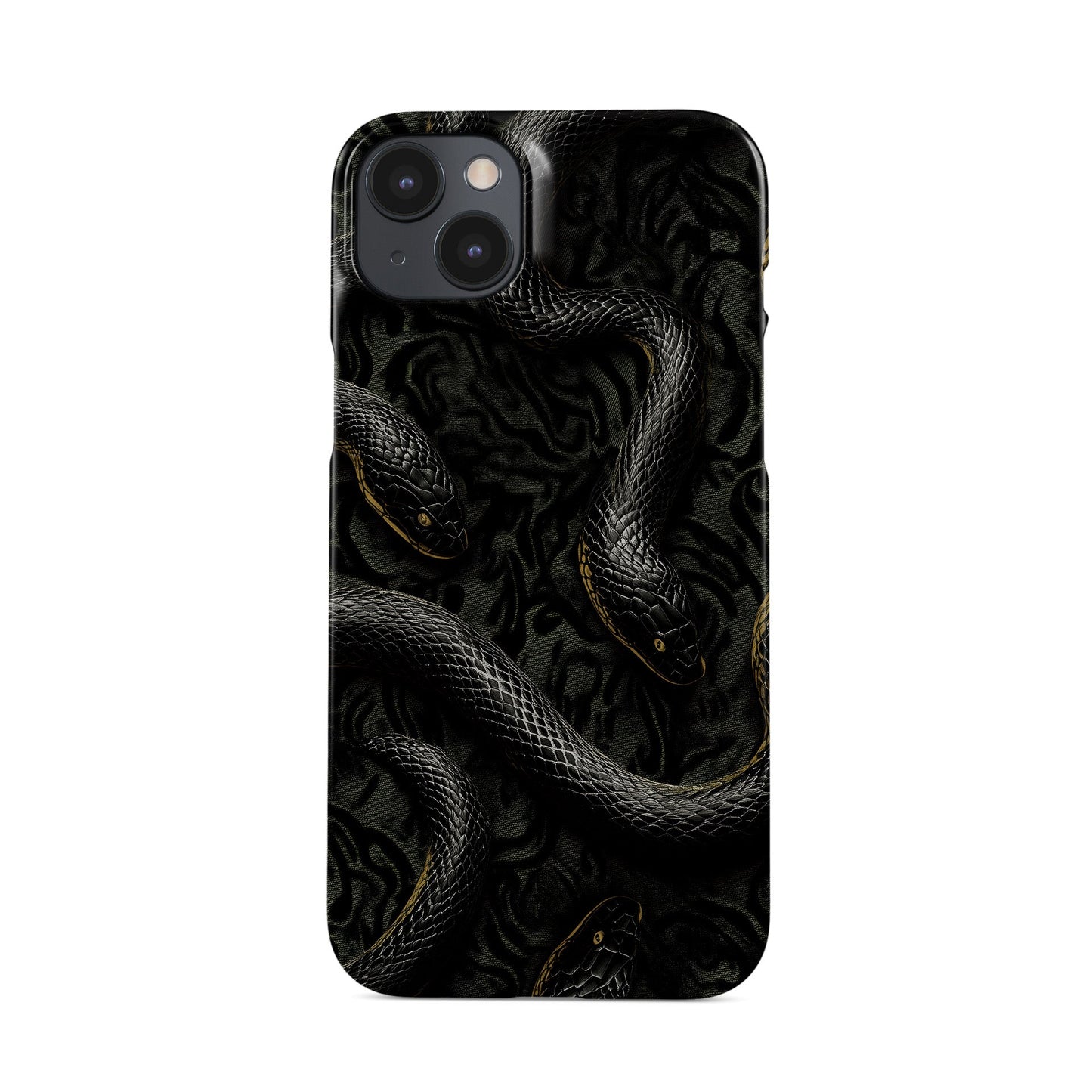 Glossy black snake snap phone case – slim protective gothic Halloween design