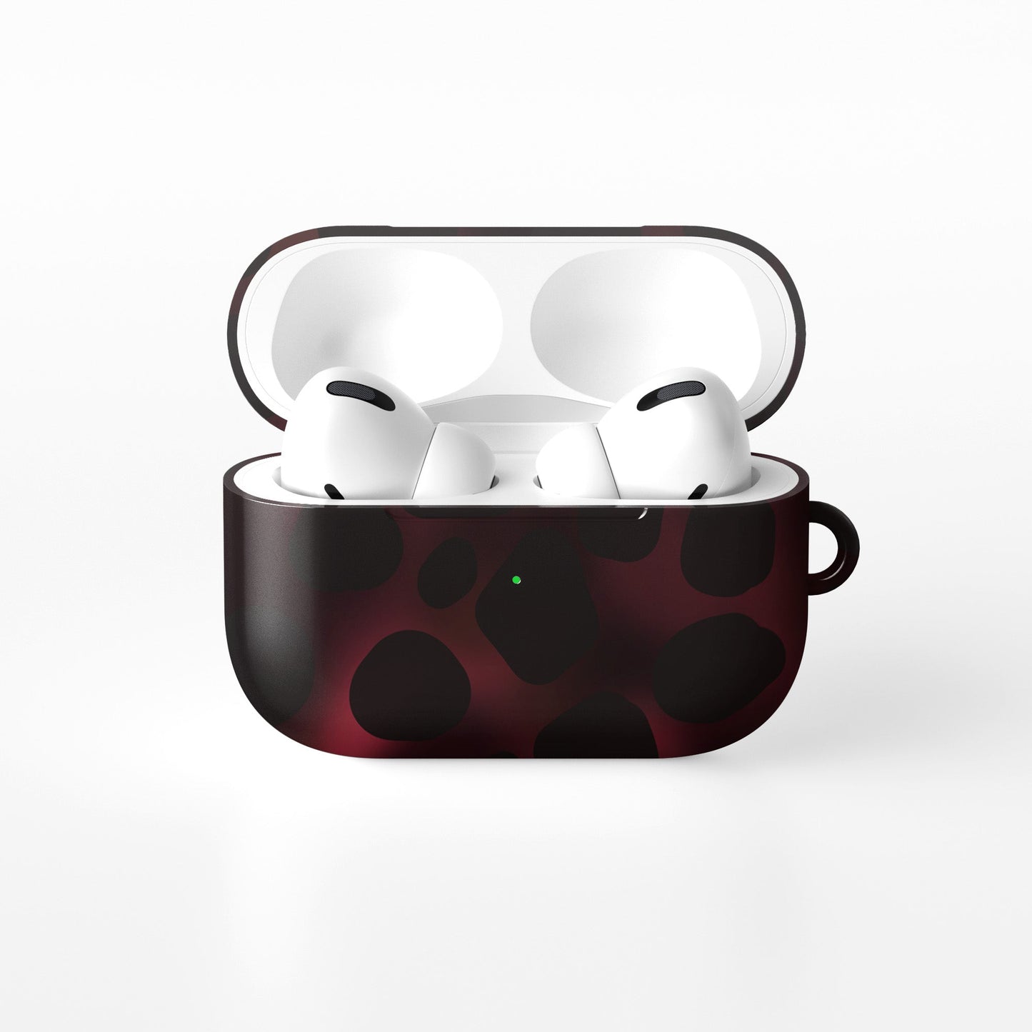 Crimson Ember AirPods tough case with deep red marble tortoise shell design, dual layer build, and glossy finish for everyday protection.
