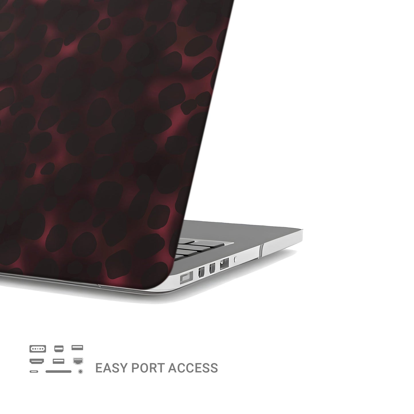 Crimson Ember MacBook Case in matte red marble design – slim protective laptop shell from Case & Charm.
