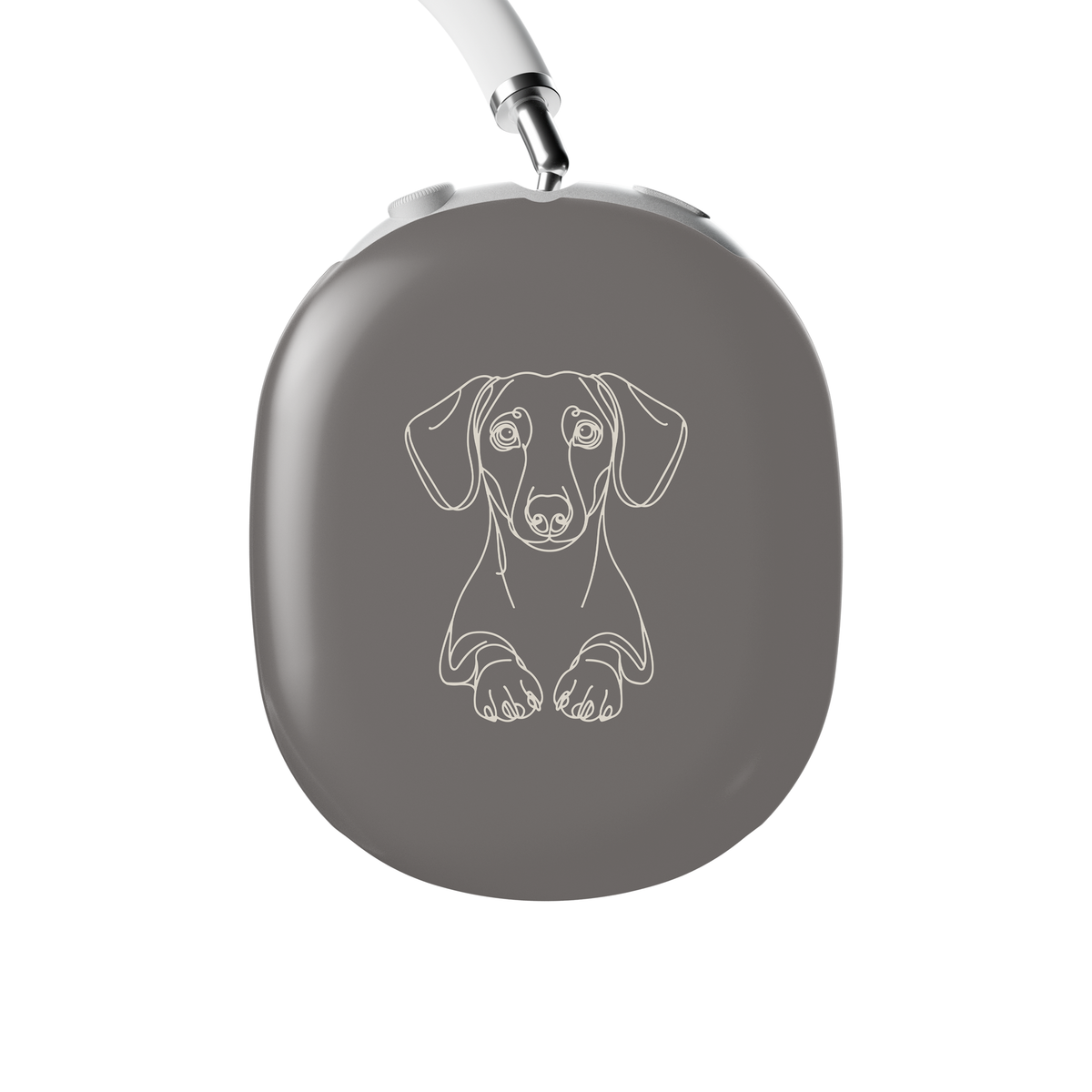 Midnight Blue AirPods Max ear-cup cover with pale Dachshund line art, long ears and paws.