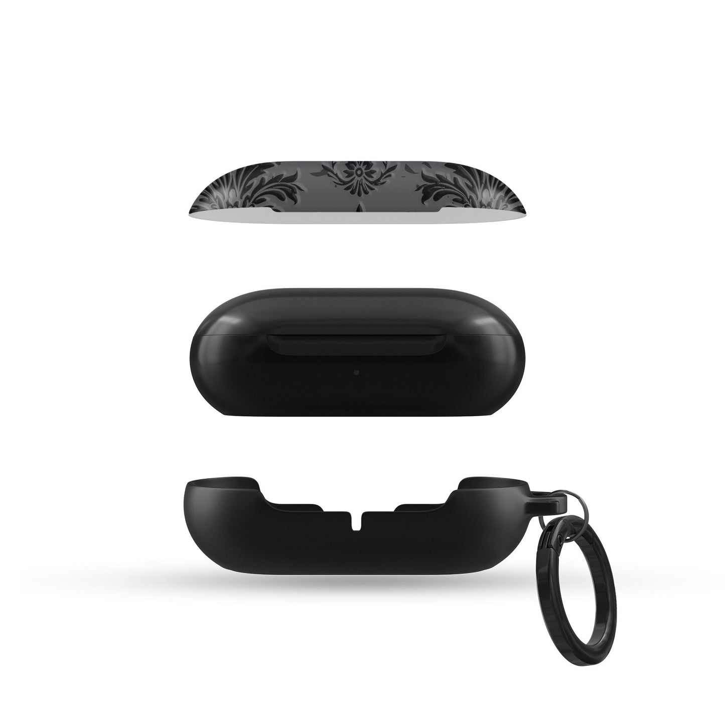 Dark Majesty Samsung Buds Tough Case with black damask pattern, glossy finish, and slim, impact-resistant build.