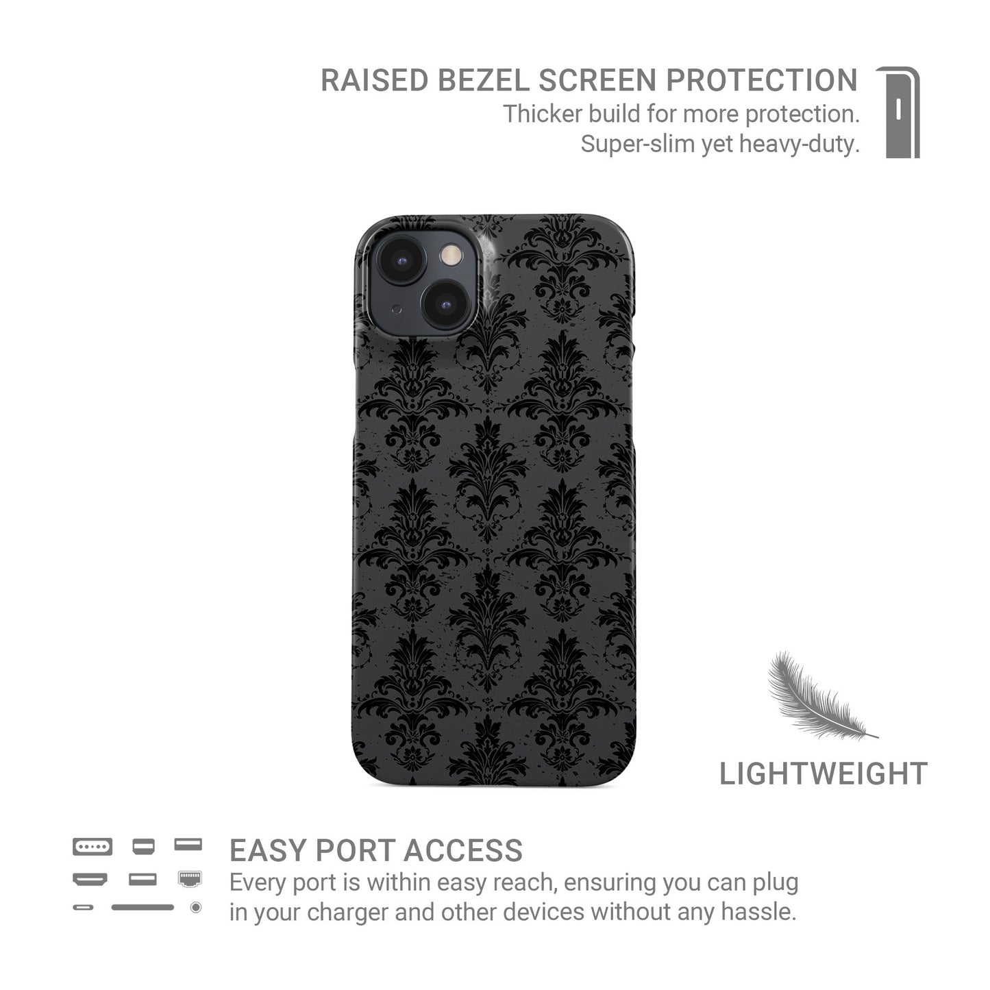 Black and grey vintage glossy baroque damask snap phone case-slim Halloween gothic design