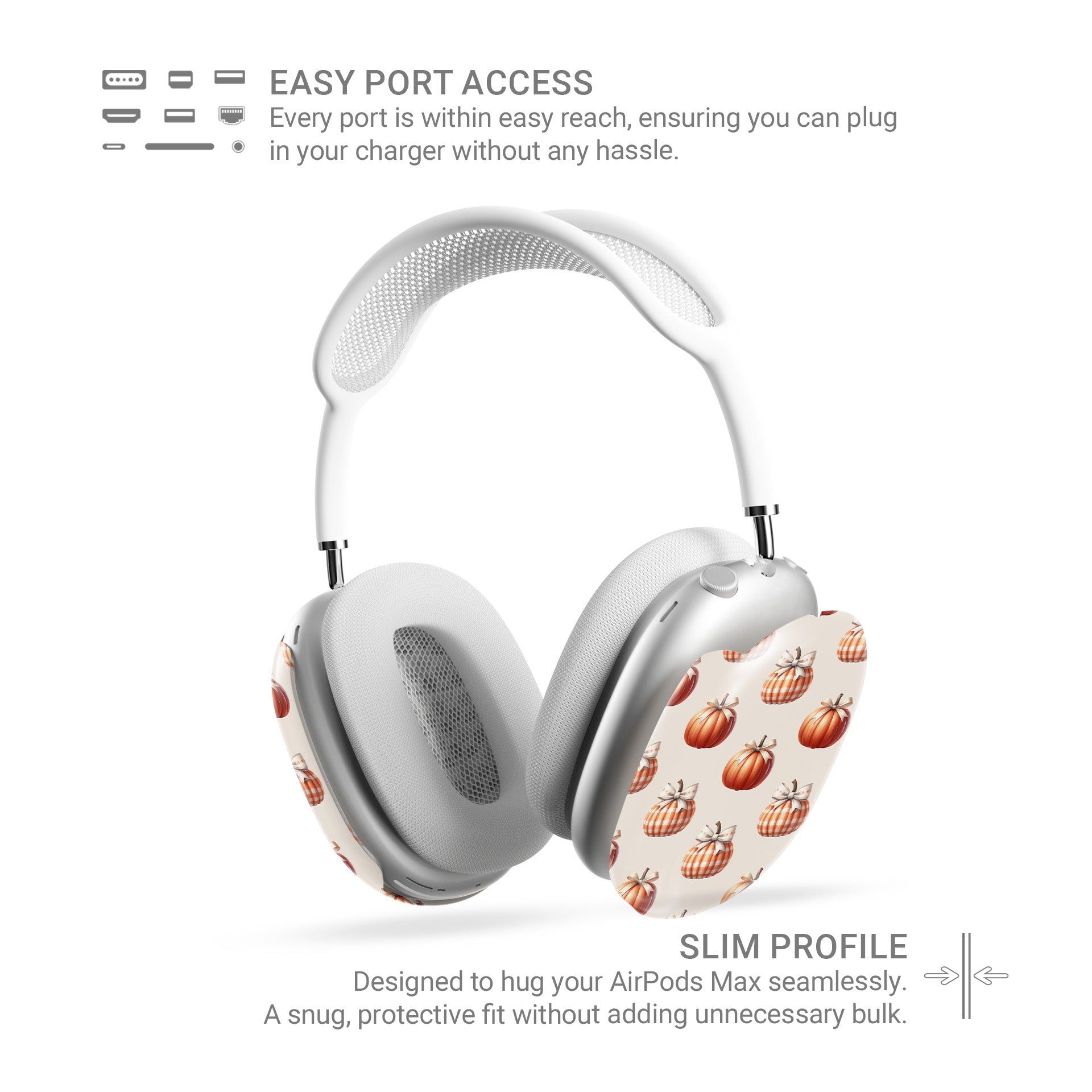 Protective AirPods Max cover in playful autumn pumpkin design