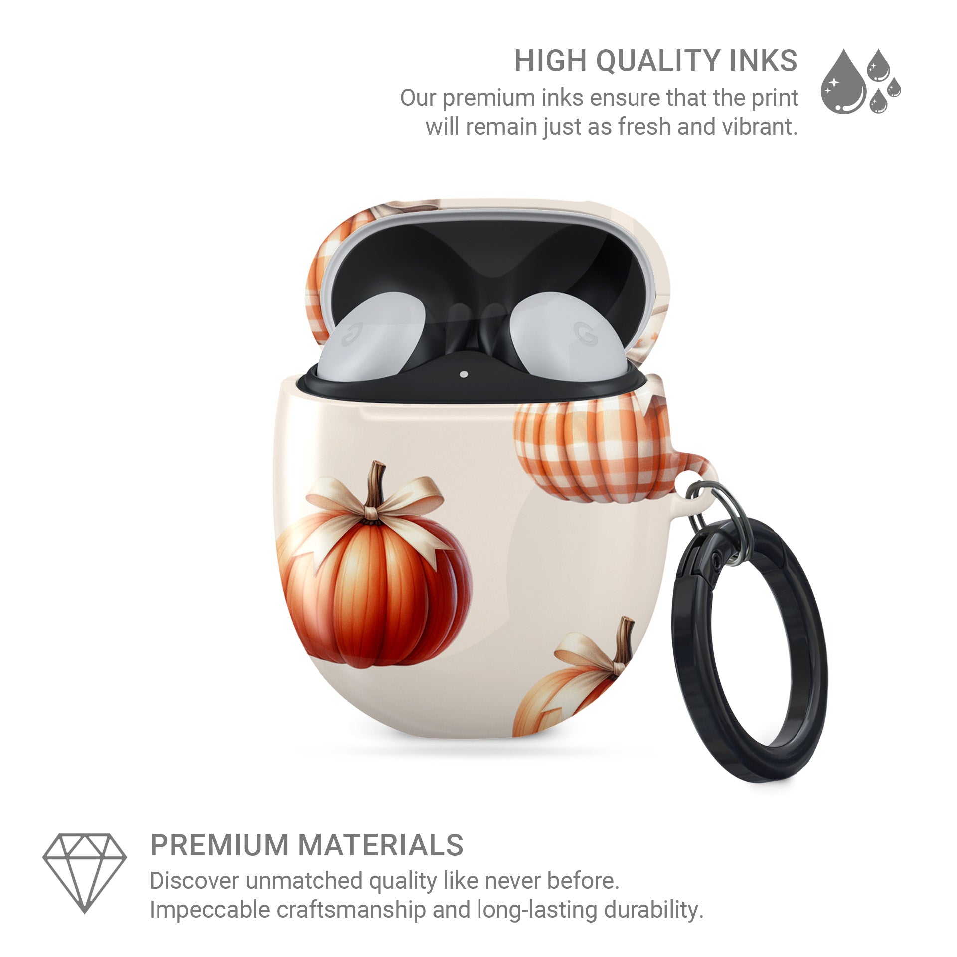 Protective Pixel Buds Pro case with festive autumn pumpkin pattern
