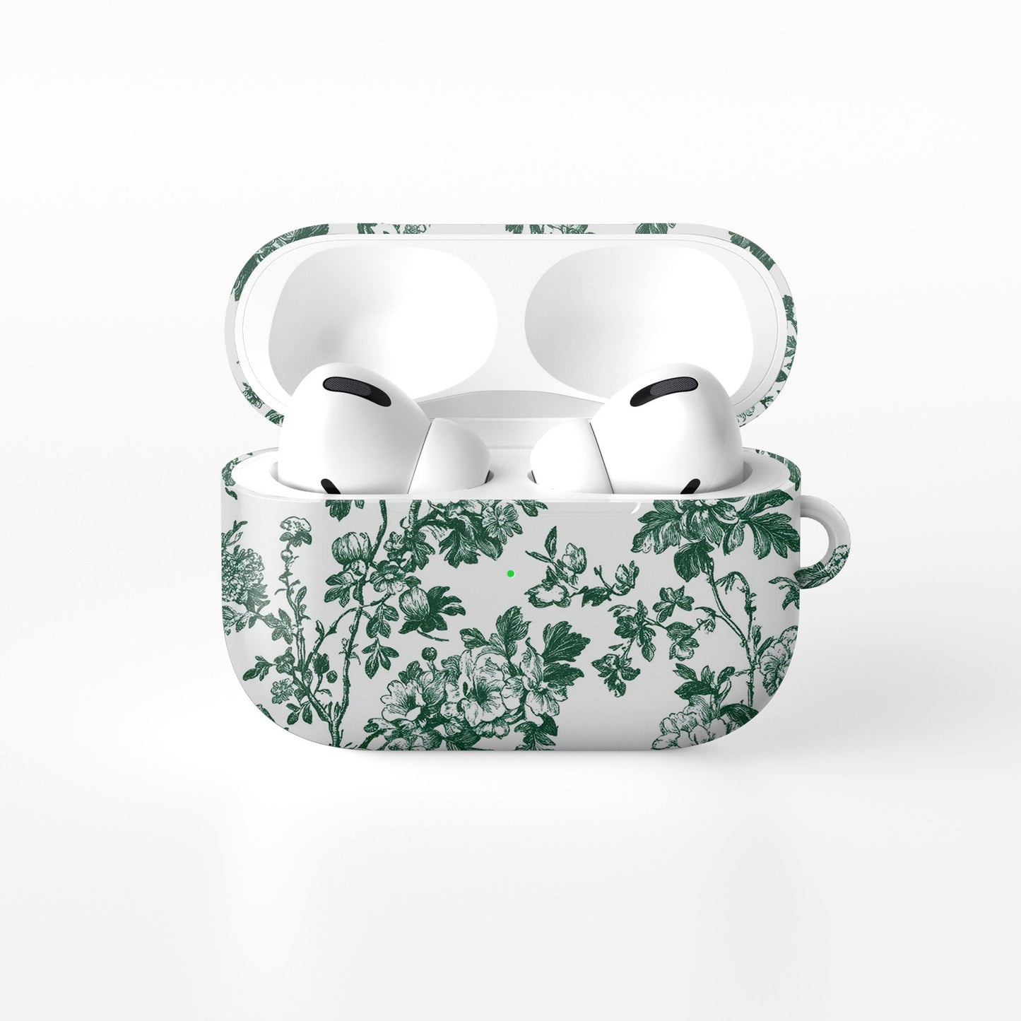 Emerald Enchantment AirPods Case – vintage green floral design with glossy finish, slim scratch-resistant cover for Apple AirPods Pro, Pro 2, AirPods 3, and AirPods 2.