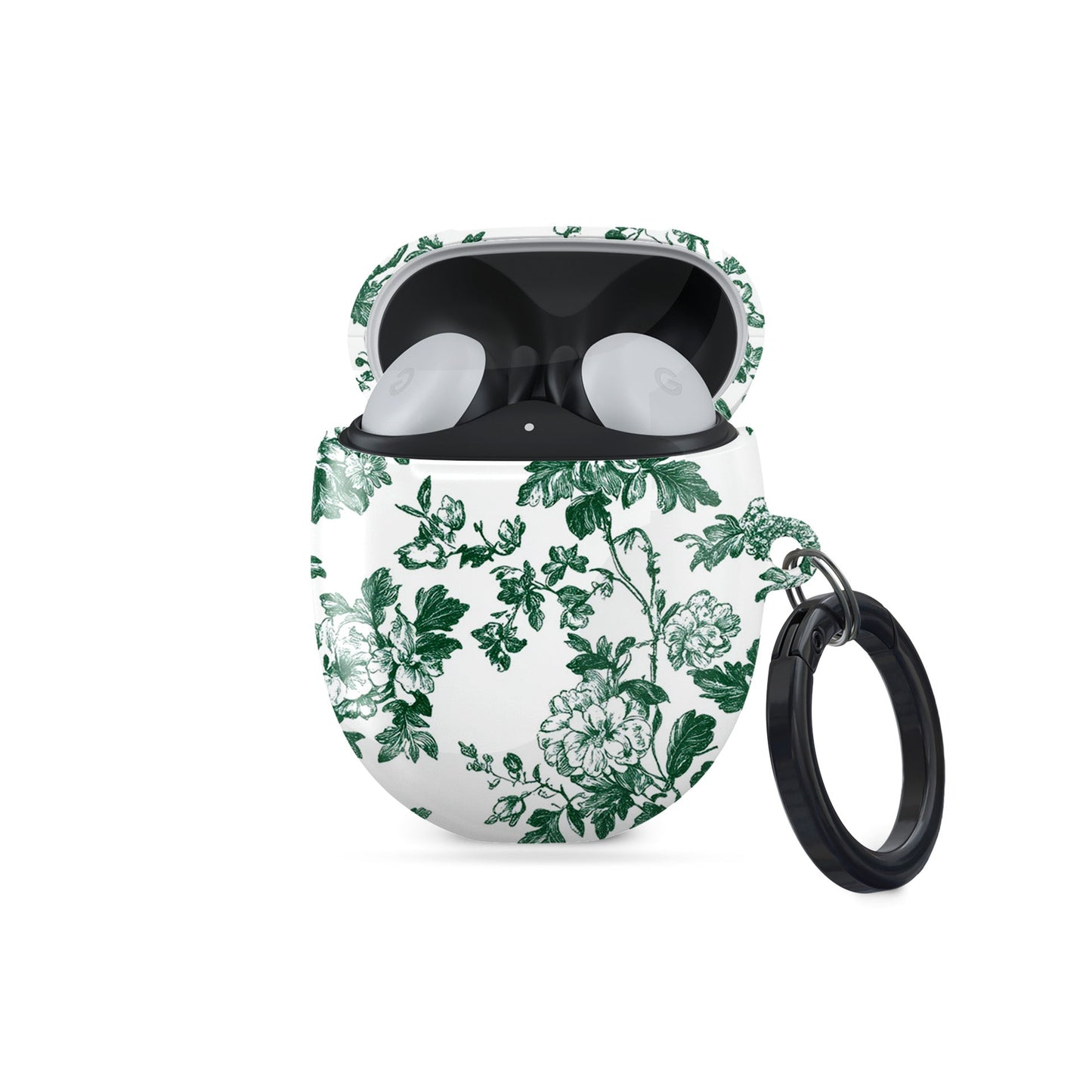 Google Pixel Buds Pro case with Emerald Enchantment design – deep green floral pattern, slim scratch-resistant cover for Pixel Buds Pro and Pixel Buds Pro 2