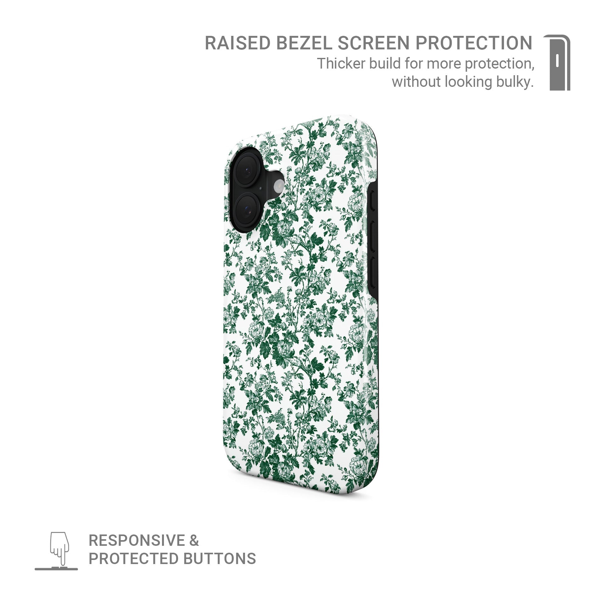 Designer MagSafe phone case – glossy emerald floral pattern for iPhone 8–17