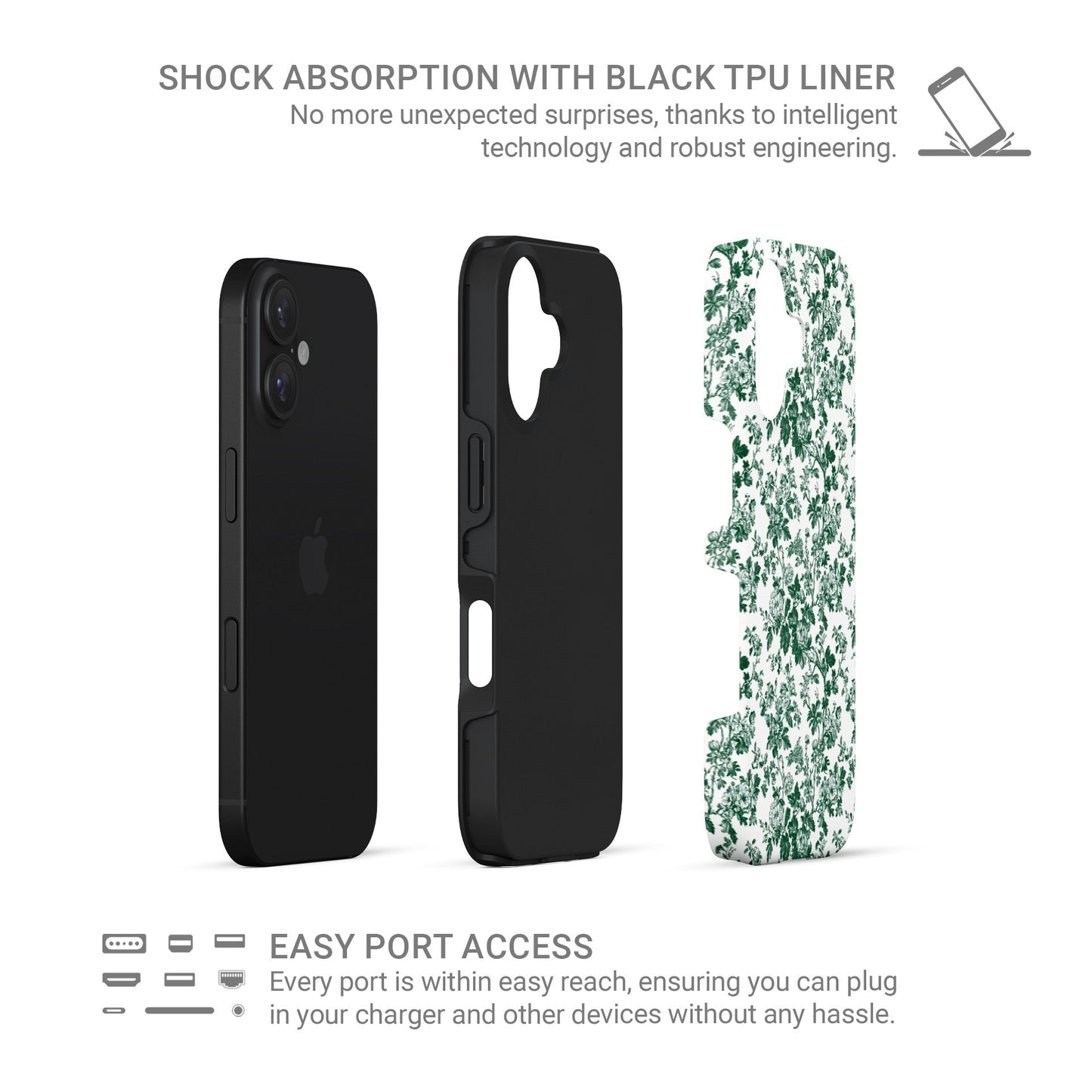 Emerald Enchantment Tough Phone Case – dual-layer emerald floral design for iPhone