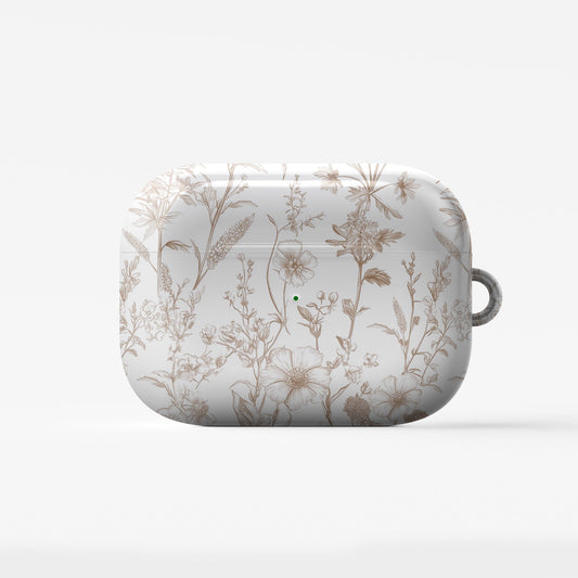Faded Meadow AirPods Case – vintage beige floral design with glossy finish, slim scratch-resistant cover for Apple AirPods Pro, Pro 2, AirPods 3, and AirPods 2.