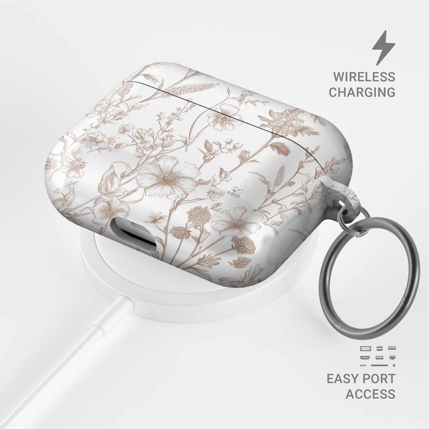 Faded Meadow AirPods Case – vintage beige floral design with glossy finish, slim scratch-resistant cover for Apple AirPods Pro, Pro 2, AirPods 3, and AirPods 2.