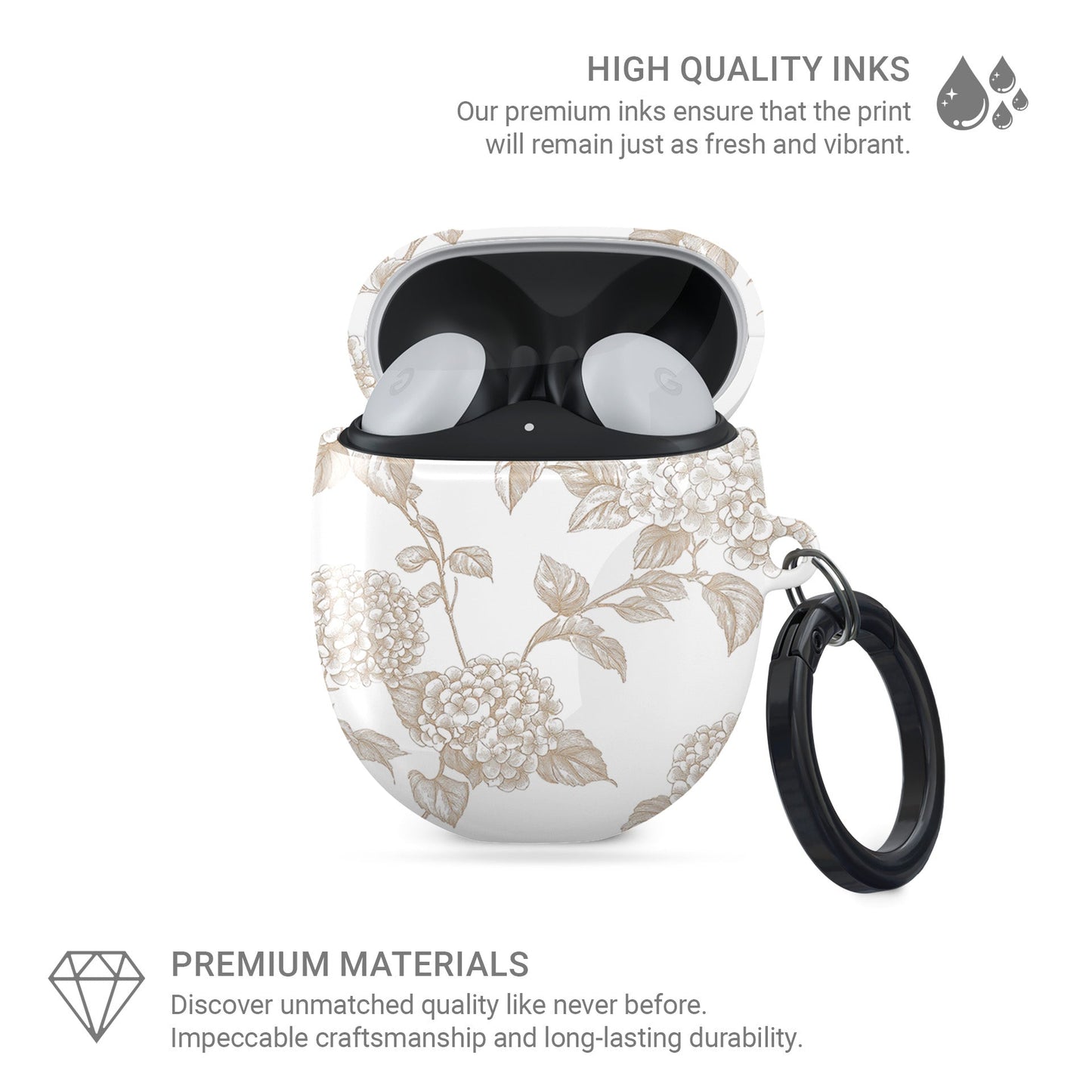 Google Pixel Buds Pro case with Garden Parlour design – vintage sepia floral pattern, slim protective cover for Pixel Buds Pro and Pixel Buds Pro 2 burga