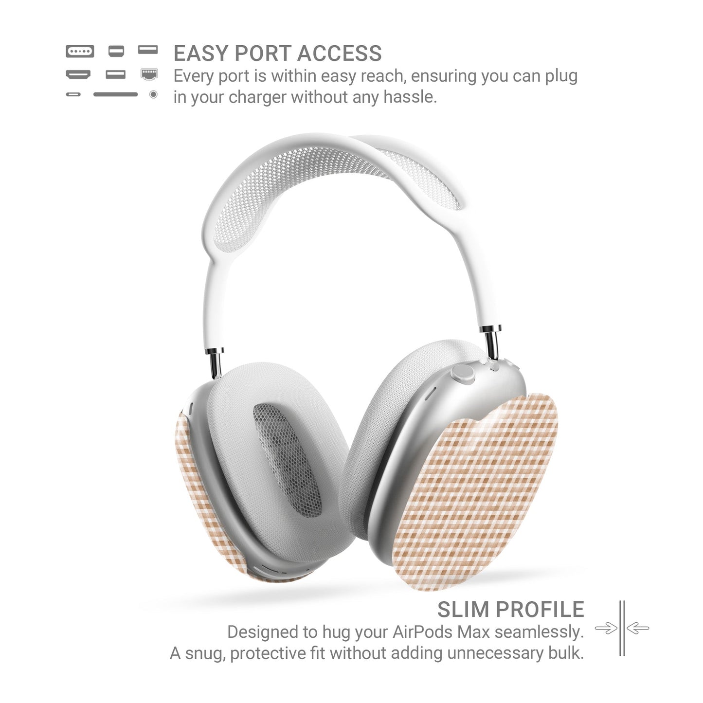 Protective AirPods Max cover with Autumn-inspired gingham pattern